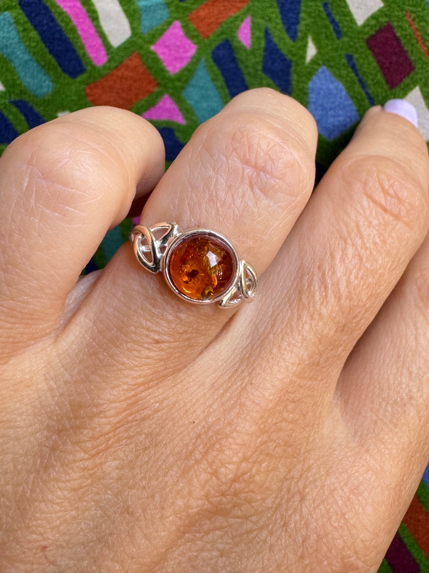 925 silver amber ring size 12 26A