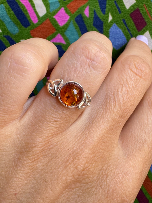 925 silver amber ring size 12 26A
