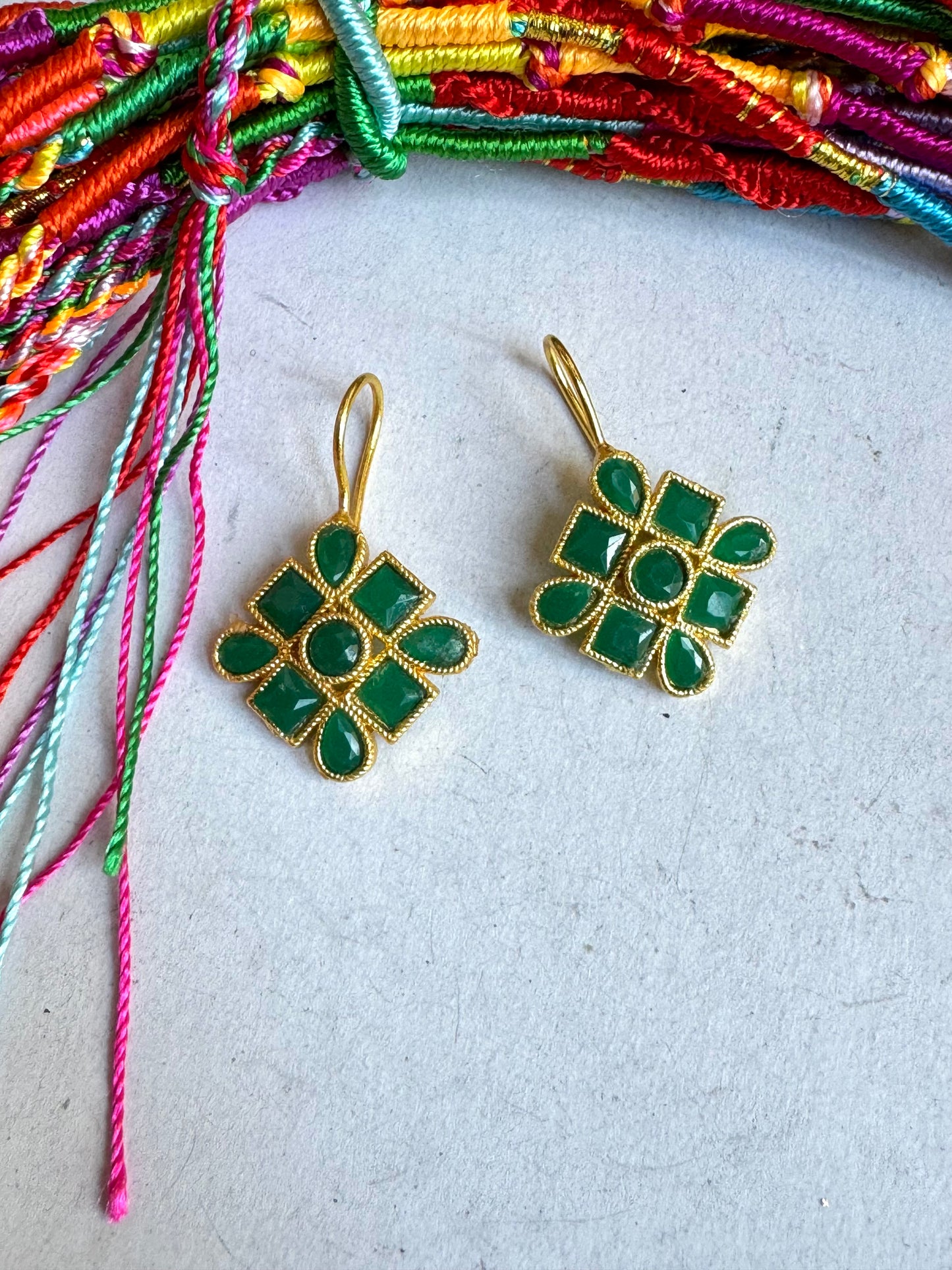 Green golden earrings