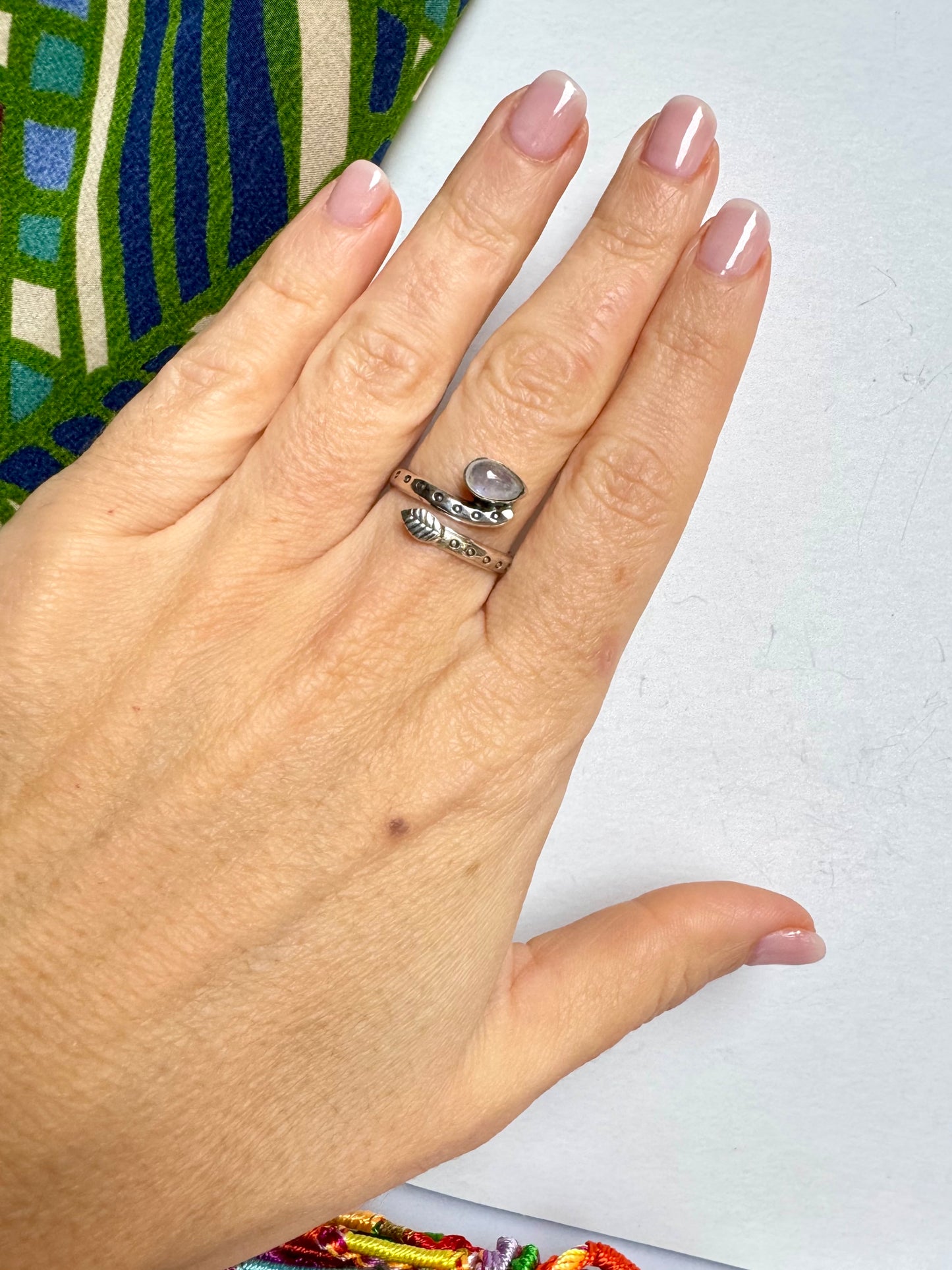 Anello argento 925 Pietra di luna arcobaleno regolabile misura 16 - 15SZ