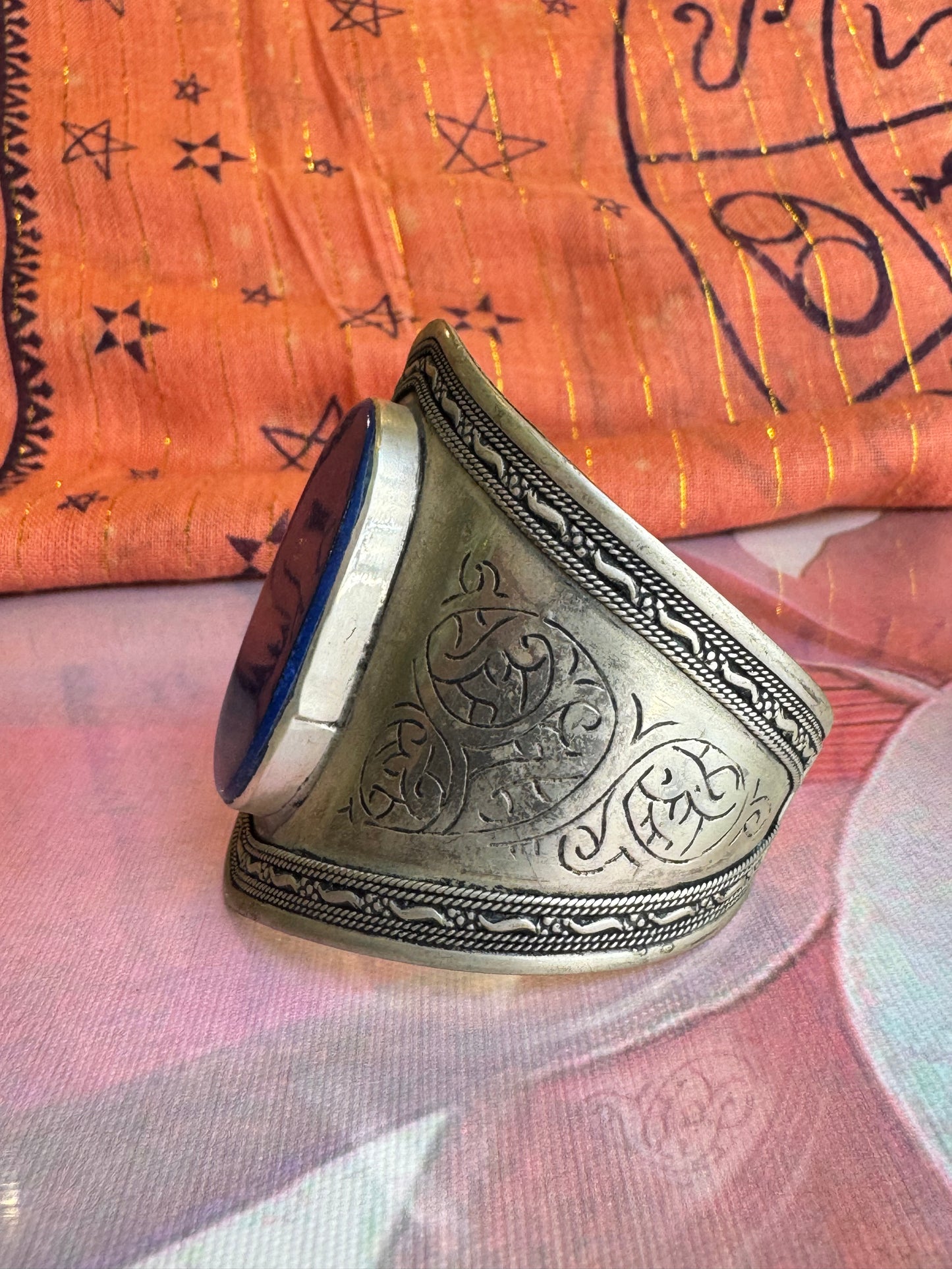 Antique vintage lapis lazuli open slave bracelet