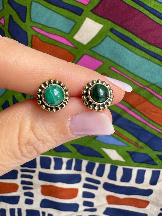 Gold Boho Earrings Green Lobe
