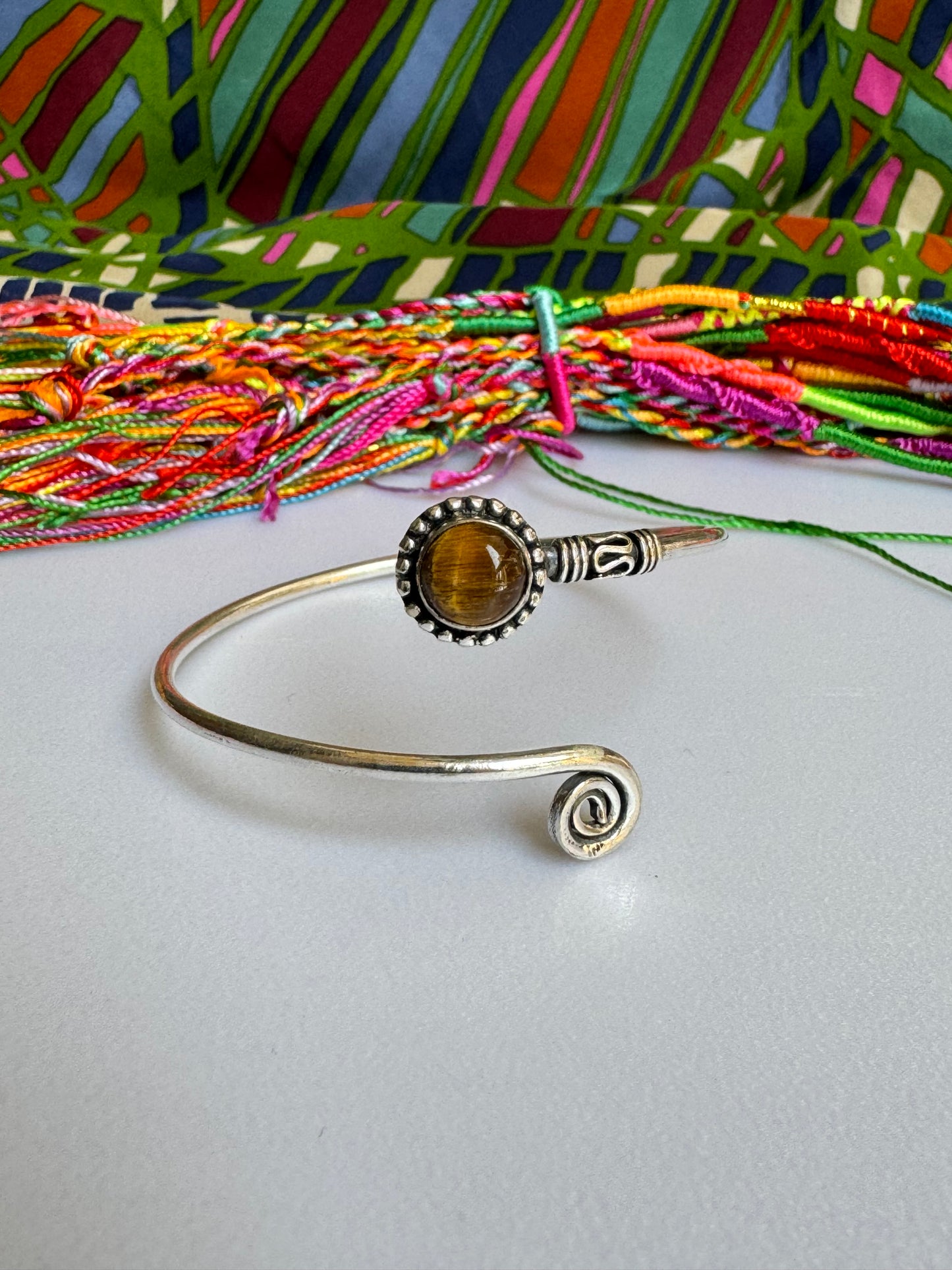 Boho silver tiger eye bracelet