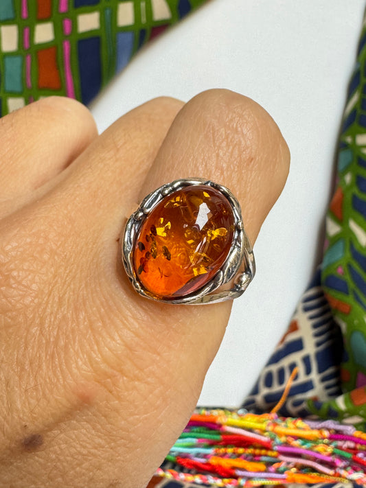 Anello argento 925 ambra misura 19 regolabile 14AMB
