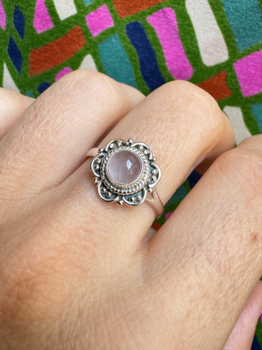 925 silver ring rose quartz T85