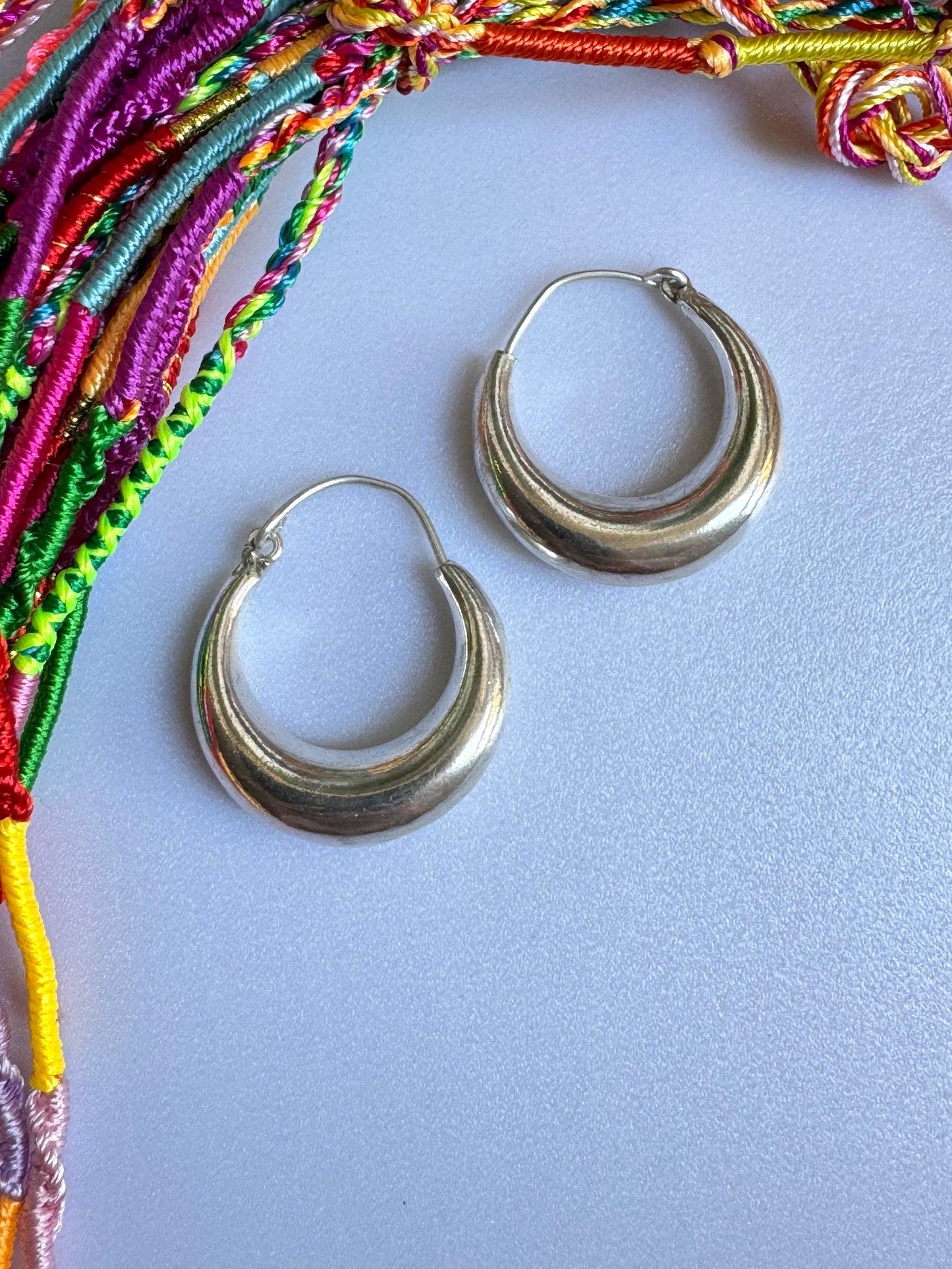 Large Domed Silver Boho Earrings