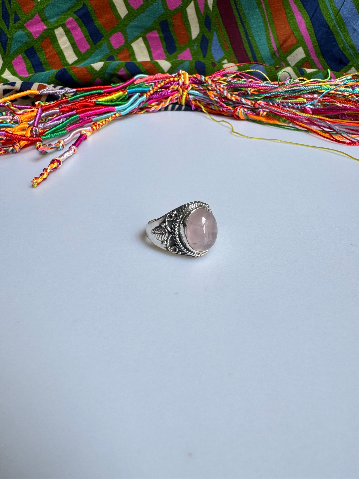 925 Silberring mit Rosenquarz, Größe 17 - X65