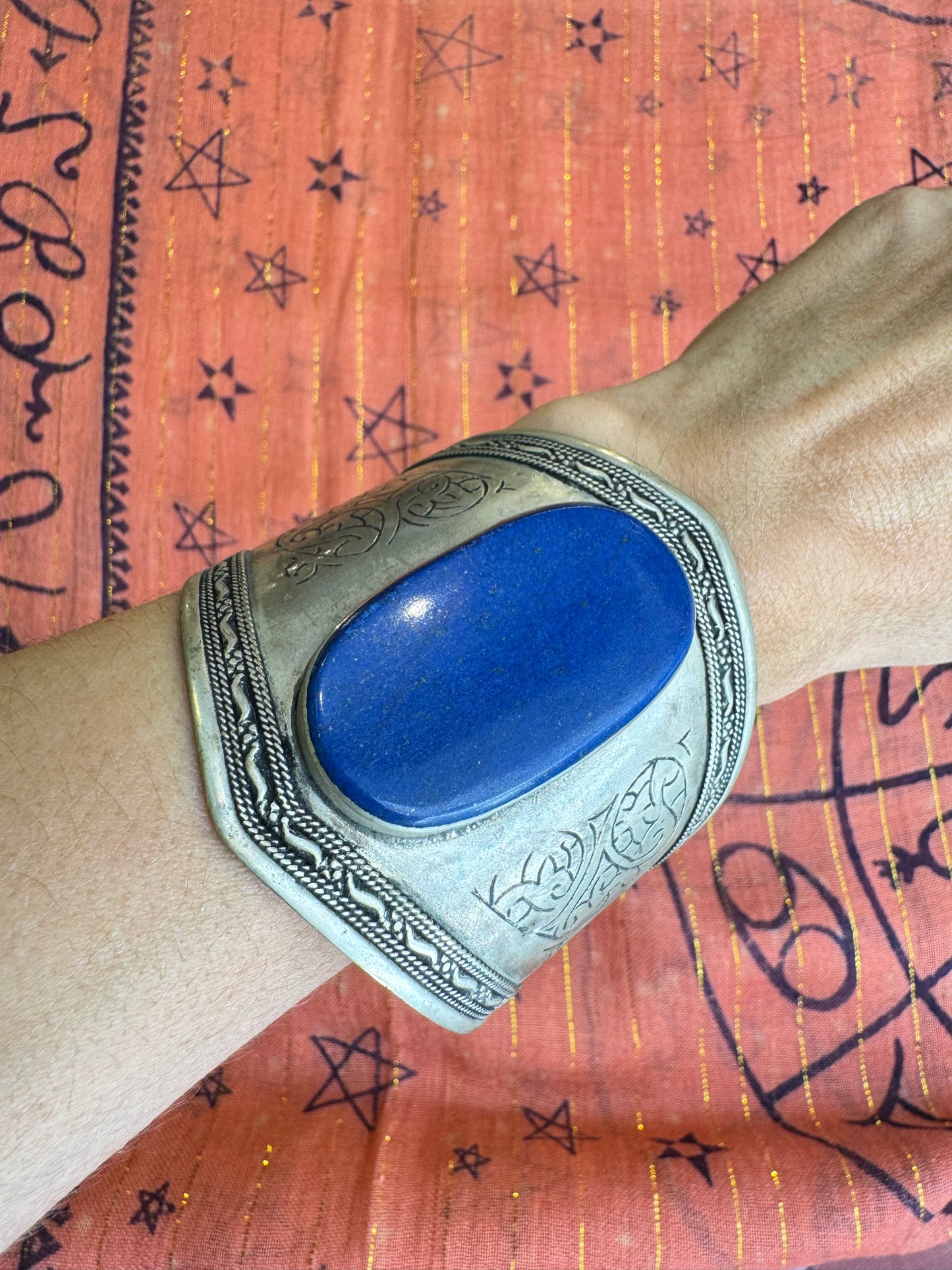 Antique vintage lapis lazuli open slave bracelet