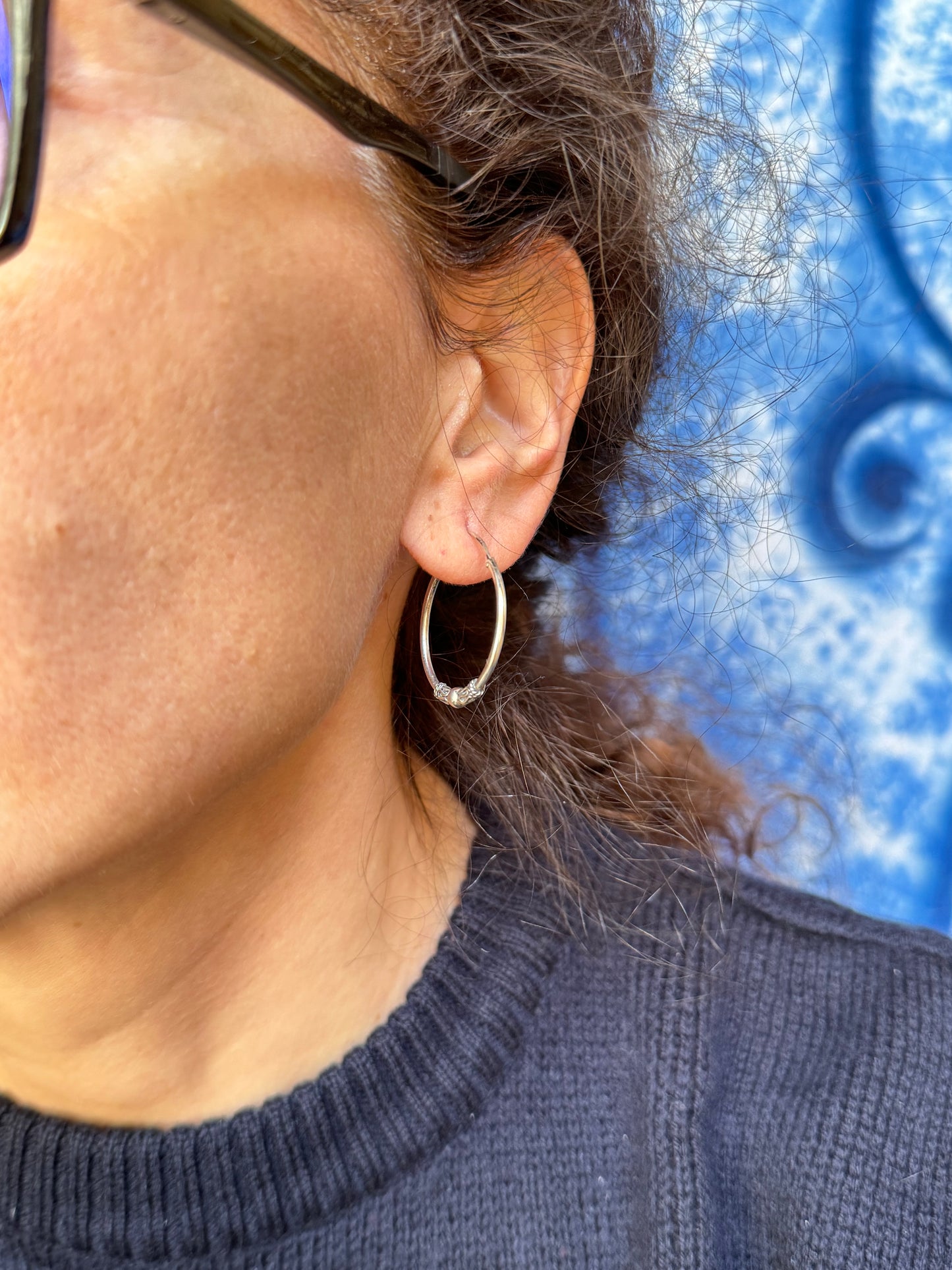 Single boho hoop earring in 925 silver