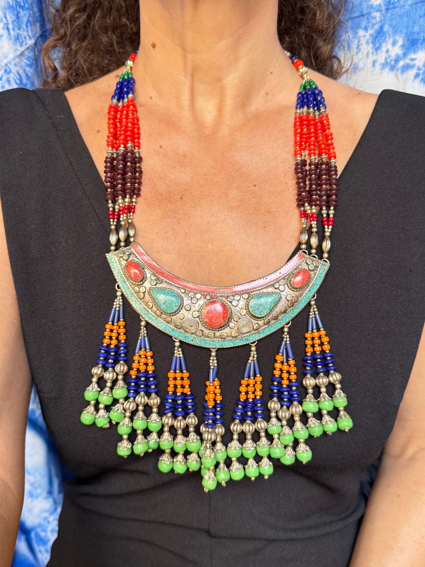 Nepalese Metal and Stone Vintage 70s Necklace