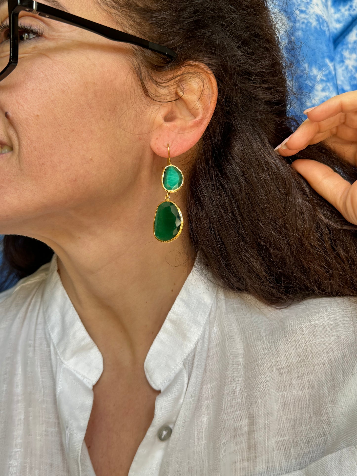 2 green stone earrings