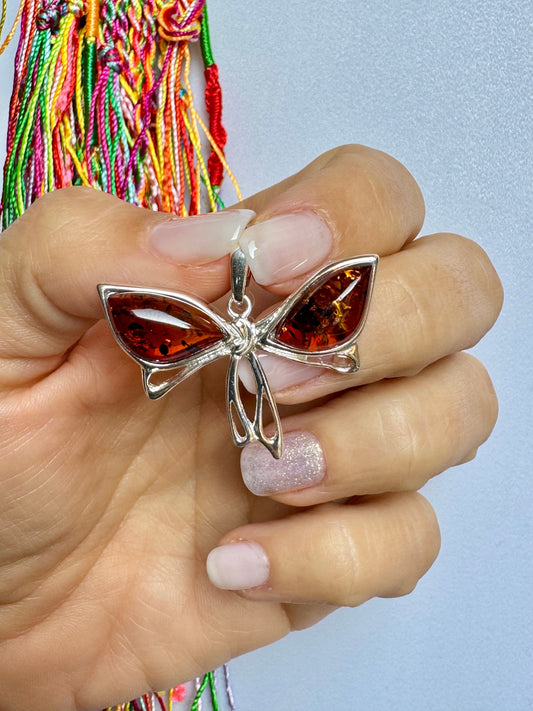 Libellenanhänger 925 Silber Bernstein 2AM