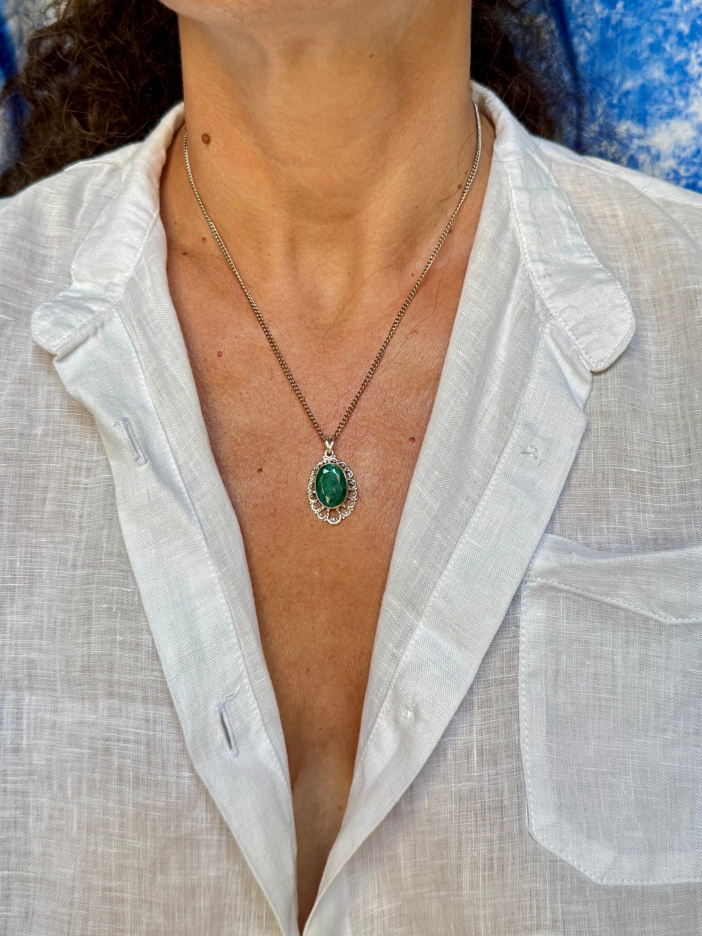 Ciondolo argento 925 radice di smeraldo 40K