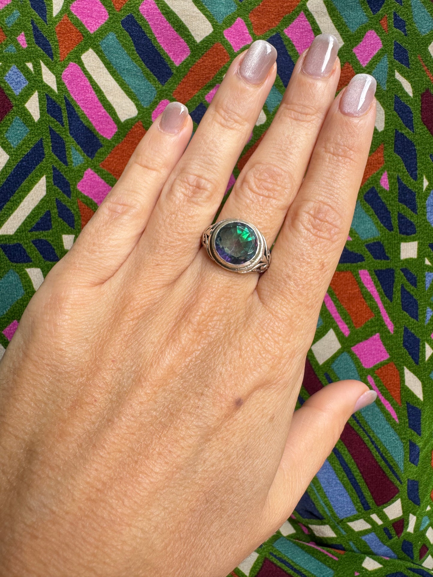 925 silver mystic stone ring size 17 2MS