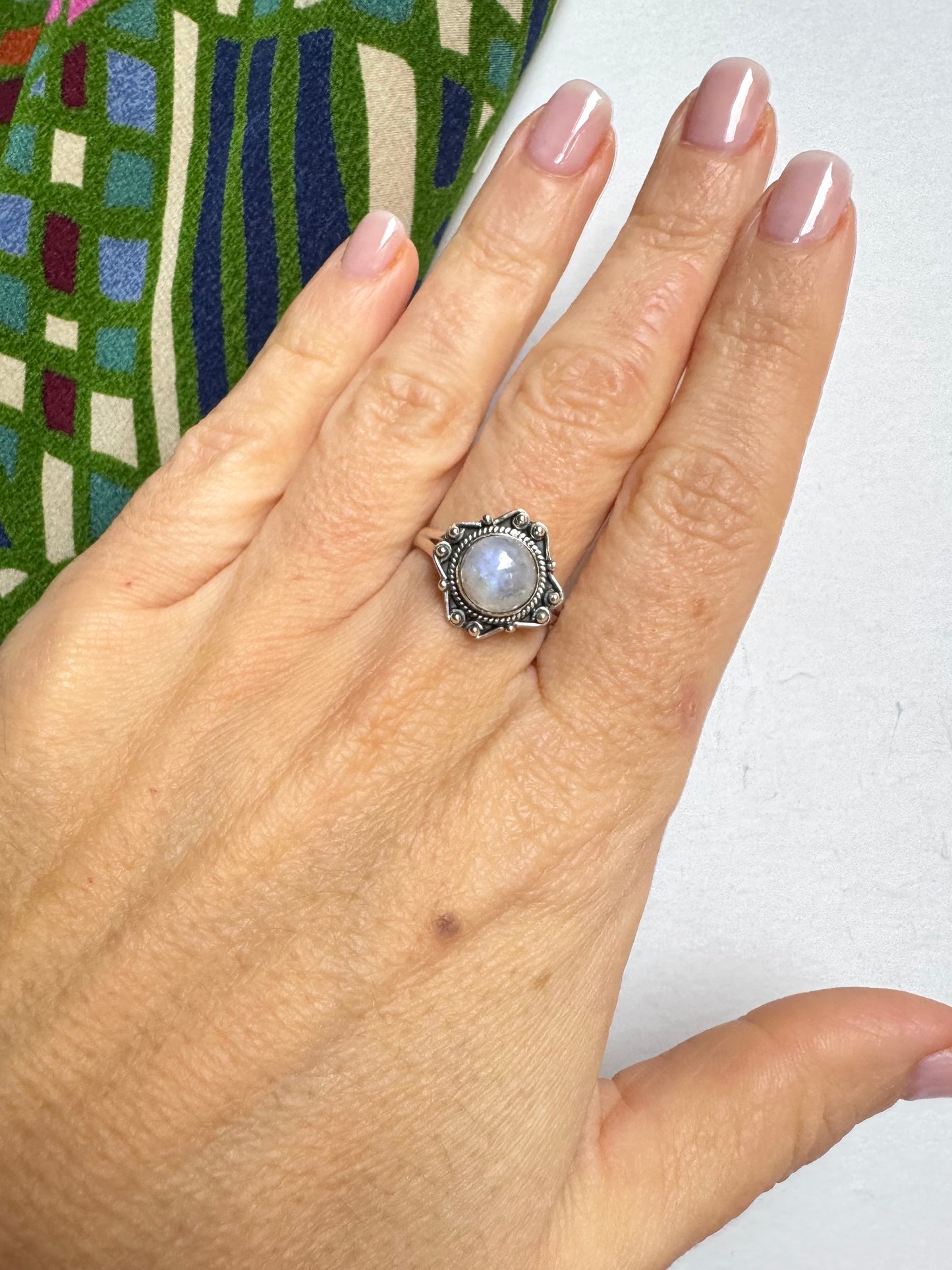 Anello argento 925 Pietra di luna arcobaleno misura 17 - 12SZ