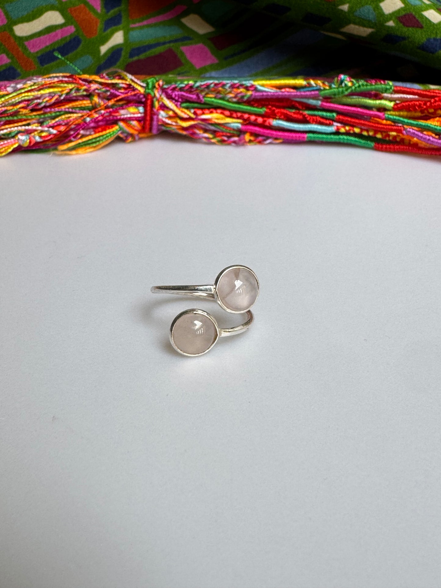 Adjustable 925 silver rose quartz ring, size 14 - 9QR