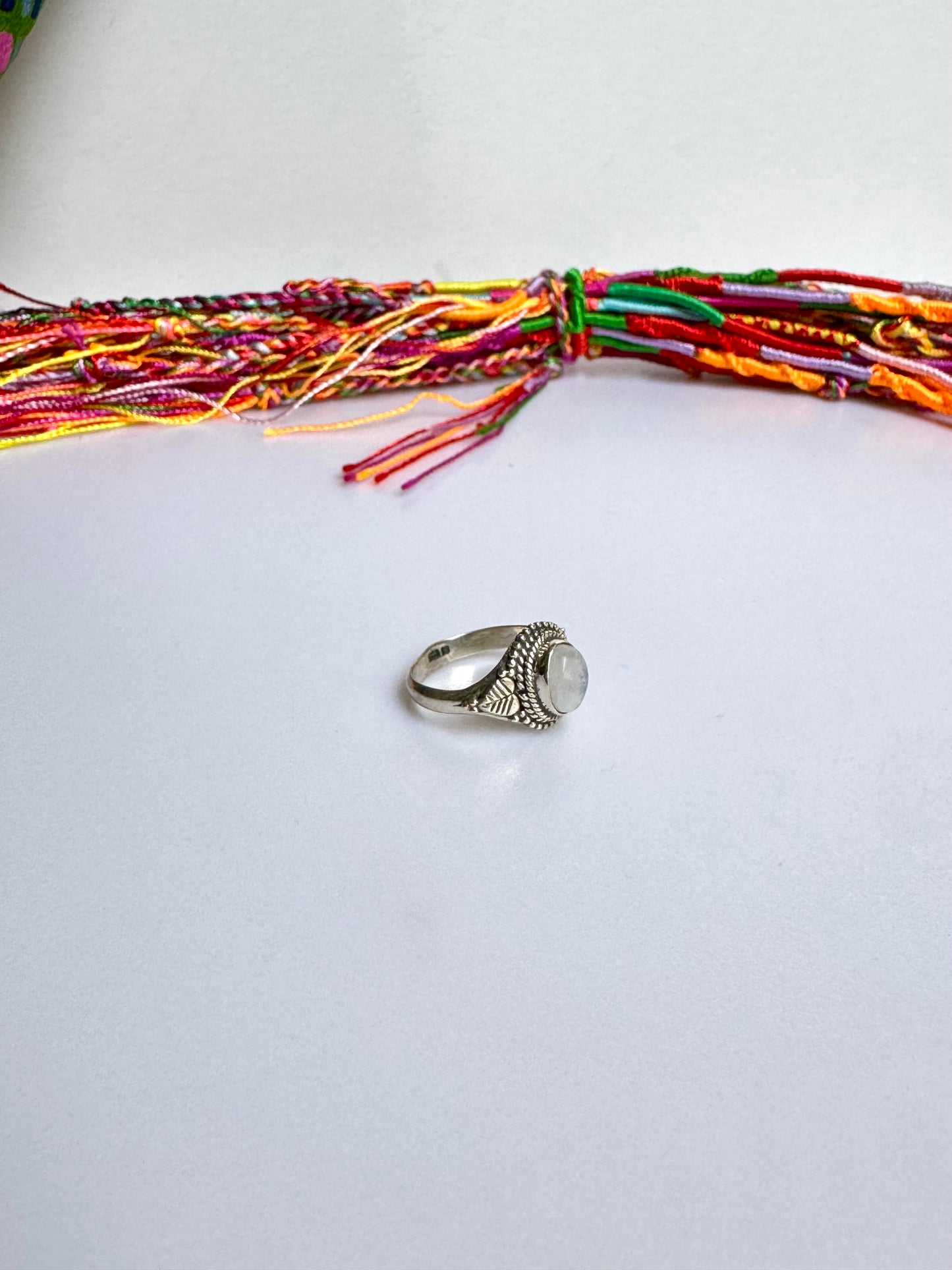 Anello argento 925 Pietra di luna arcobaleno misura 14 - 7SZ