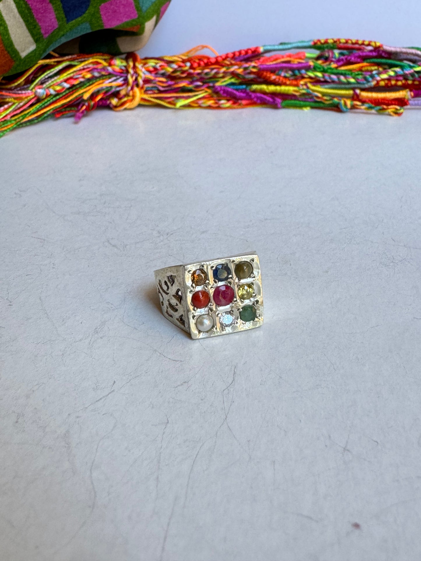 Anello argento 925 Navaratna misura 15/16 - MP8