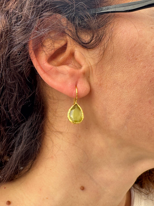 Small acid green drop stone earrings