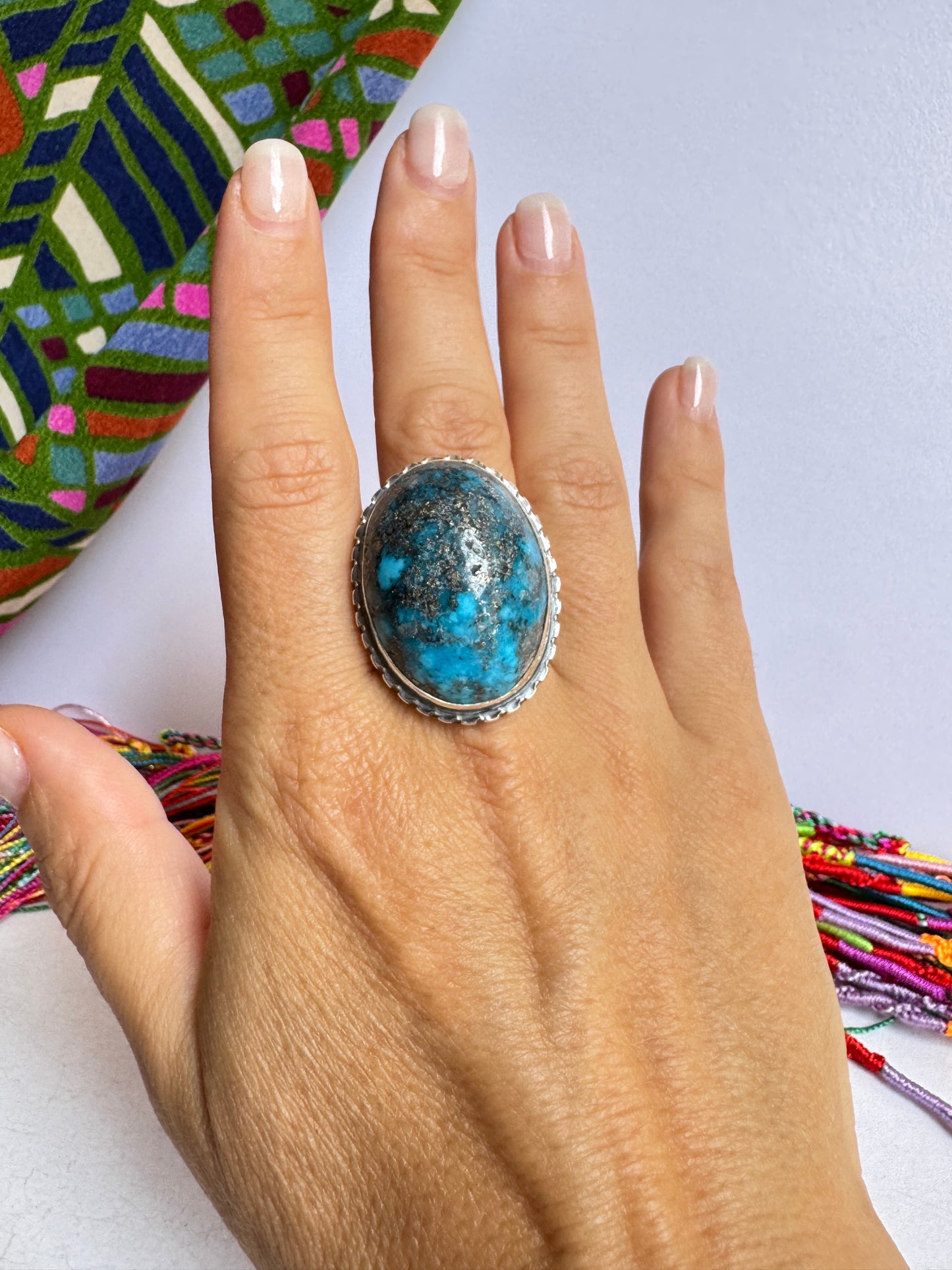 Anello argento 925 copper turquoise turchese misura 28 8V