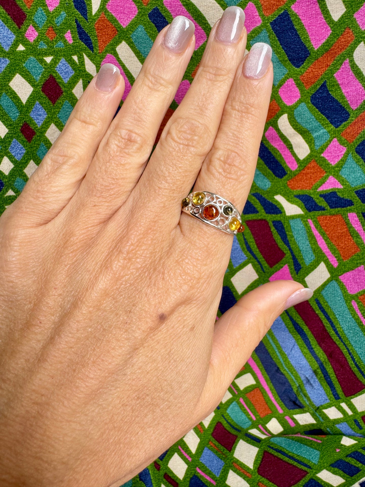 925 silver amber ring size 19 adjustable 54A