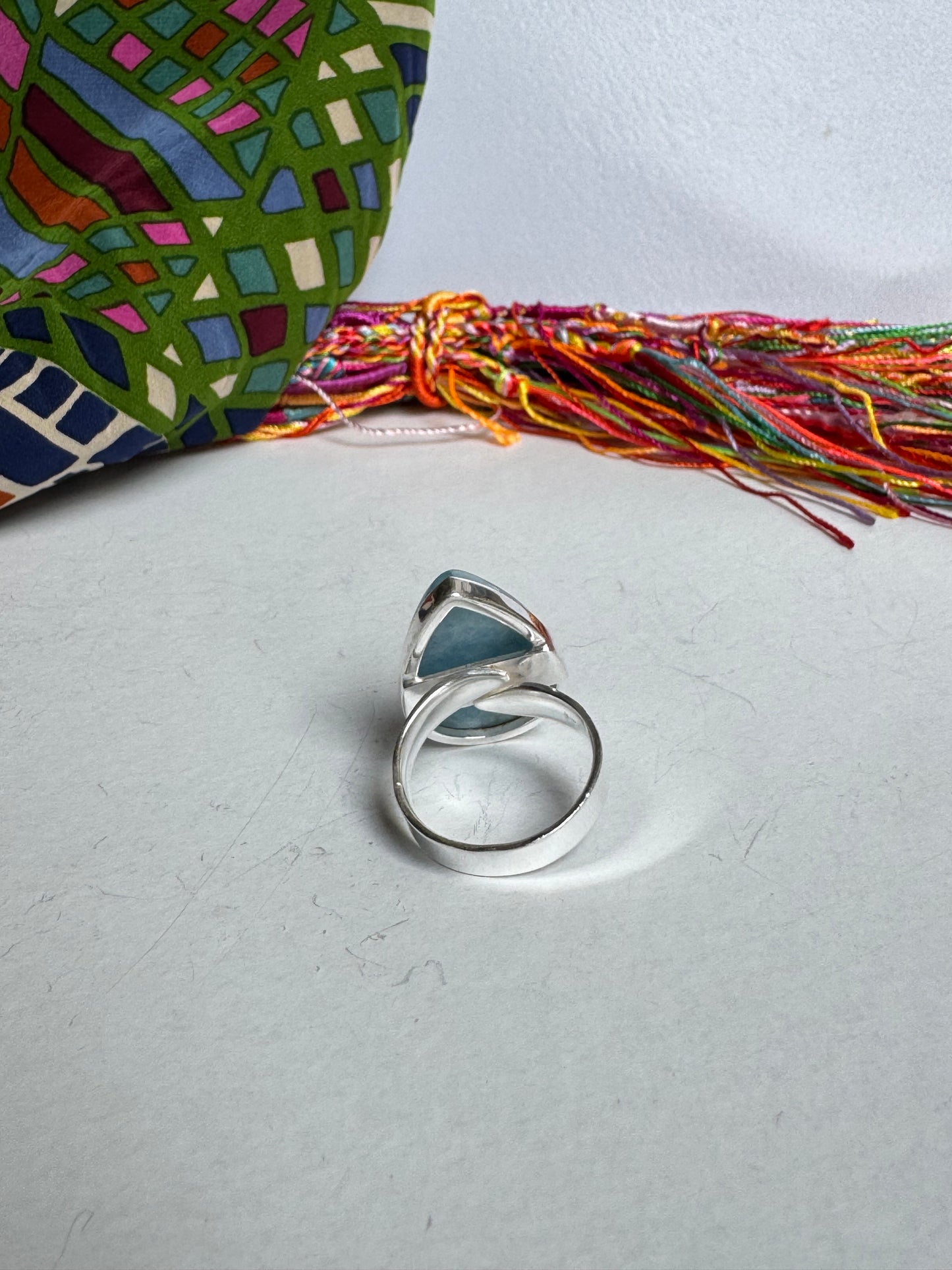 925 silver larimar ring adjustable size 18 - 15K