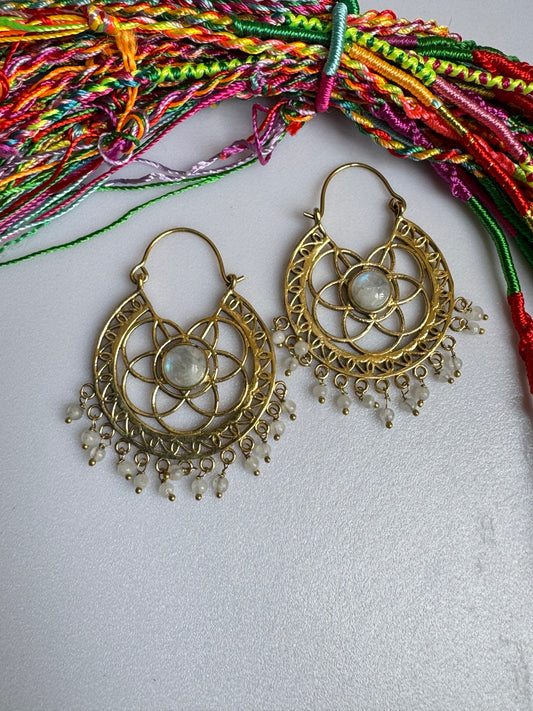 Golden moonstone boho earrings