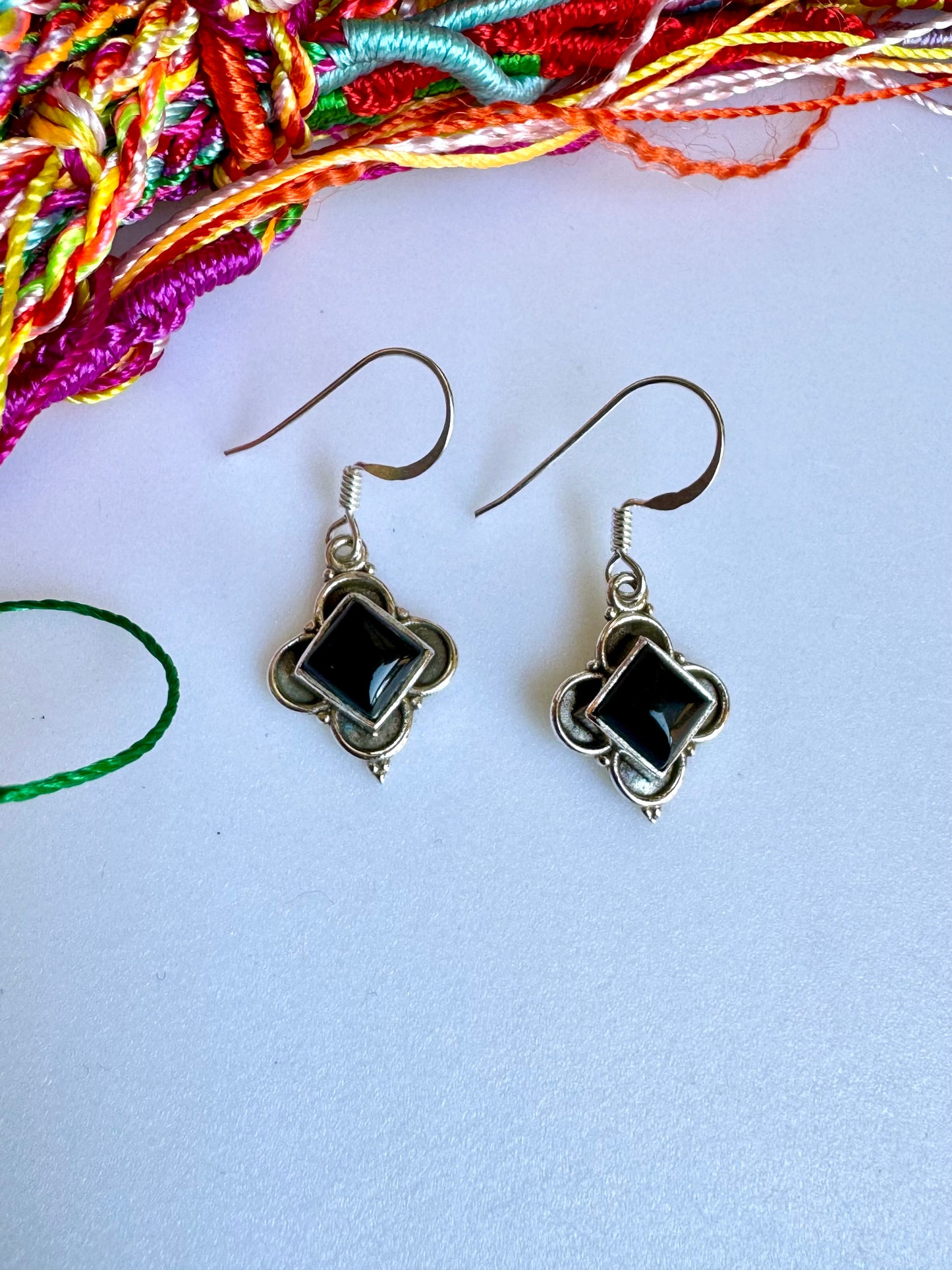 Black onyx silver earrings