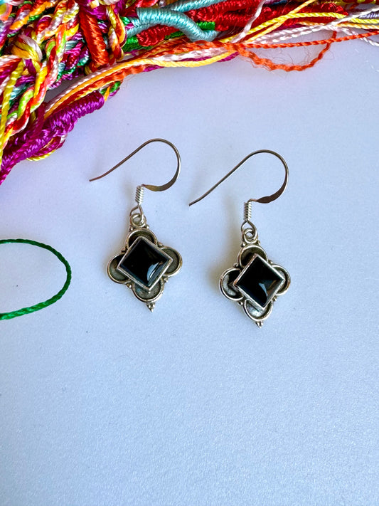 Black onyx silver earrings