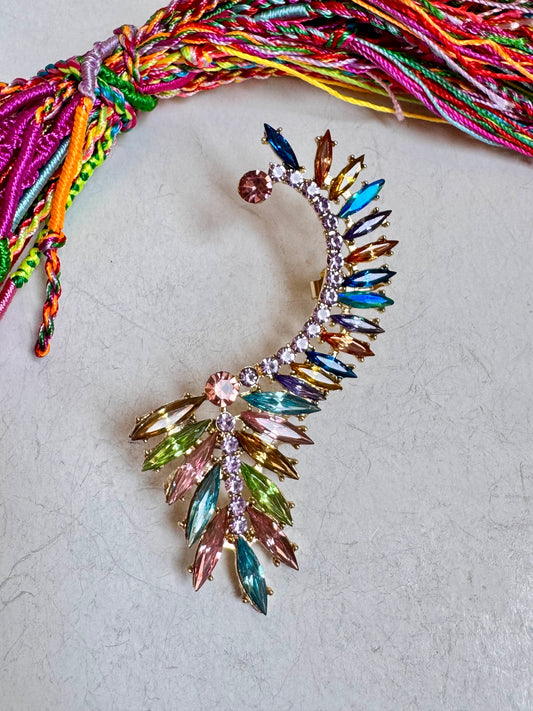 Orecchino singolo ear climber con cristalli multicolore destra