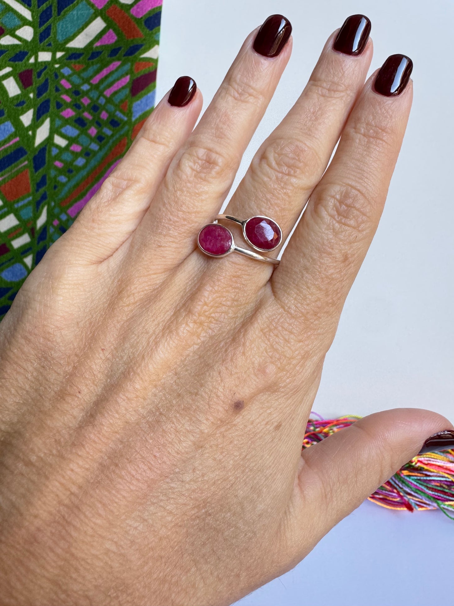 Anello argento 925 radice di rubino regolabile da misura 16 M5