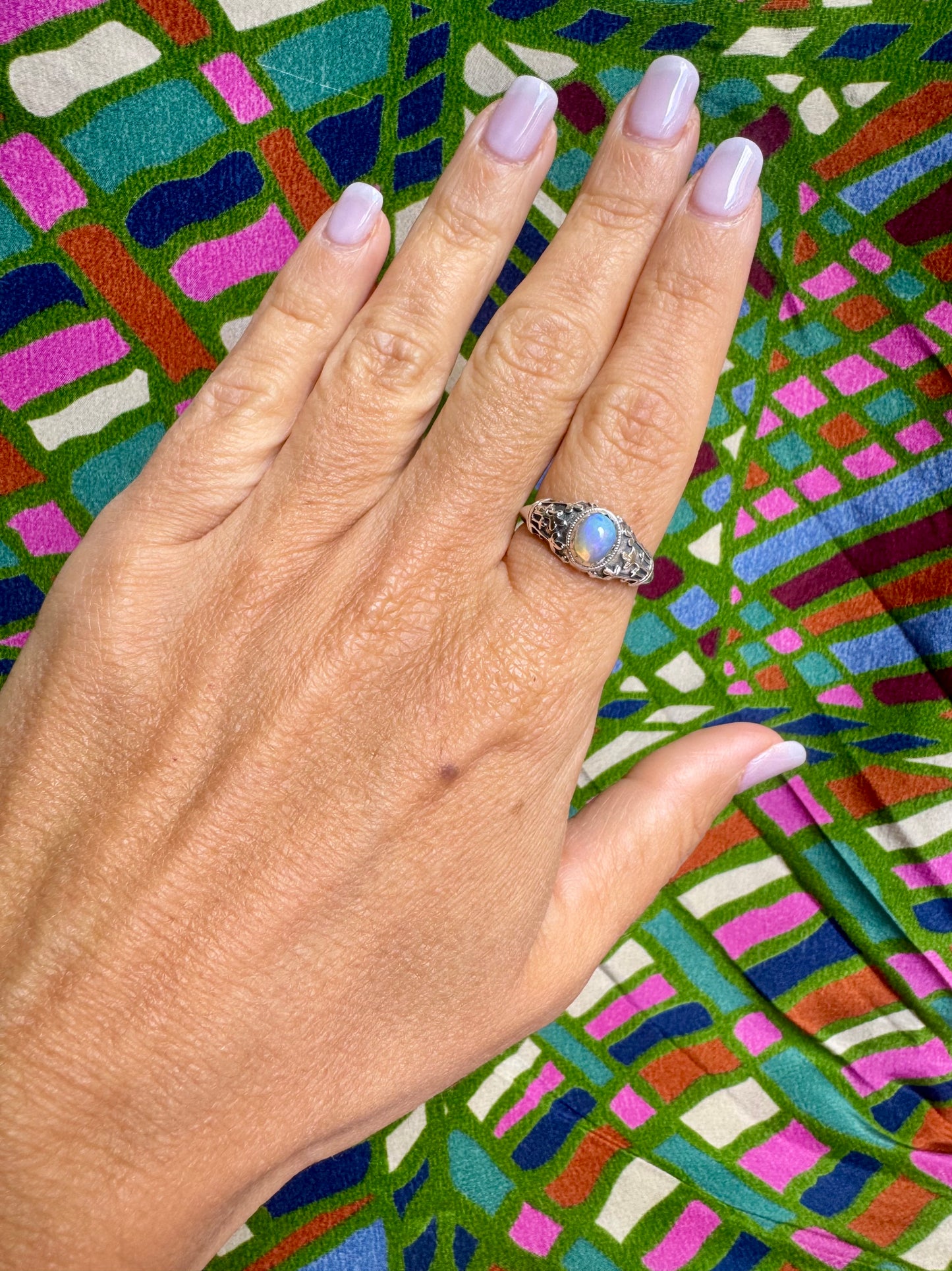 925 silver ring with white opal, size 19 - G34