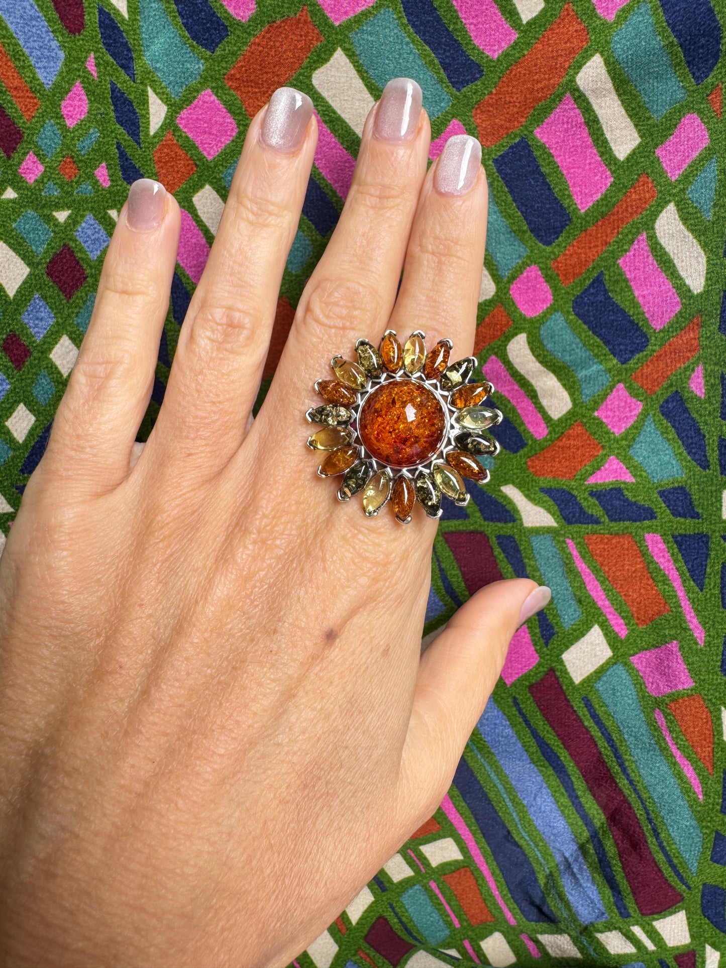 925 silver amber ring size 19 adjustable 45A