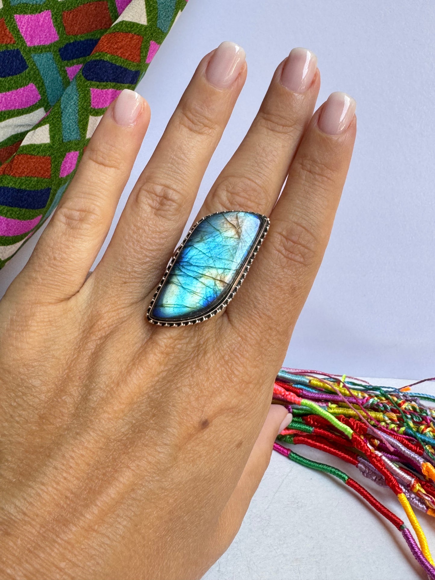 Anello argento 925 labradorite regolabile da misura 16 - 18UM