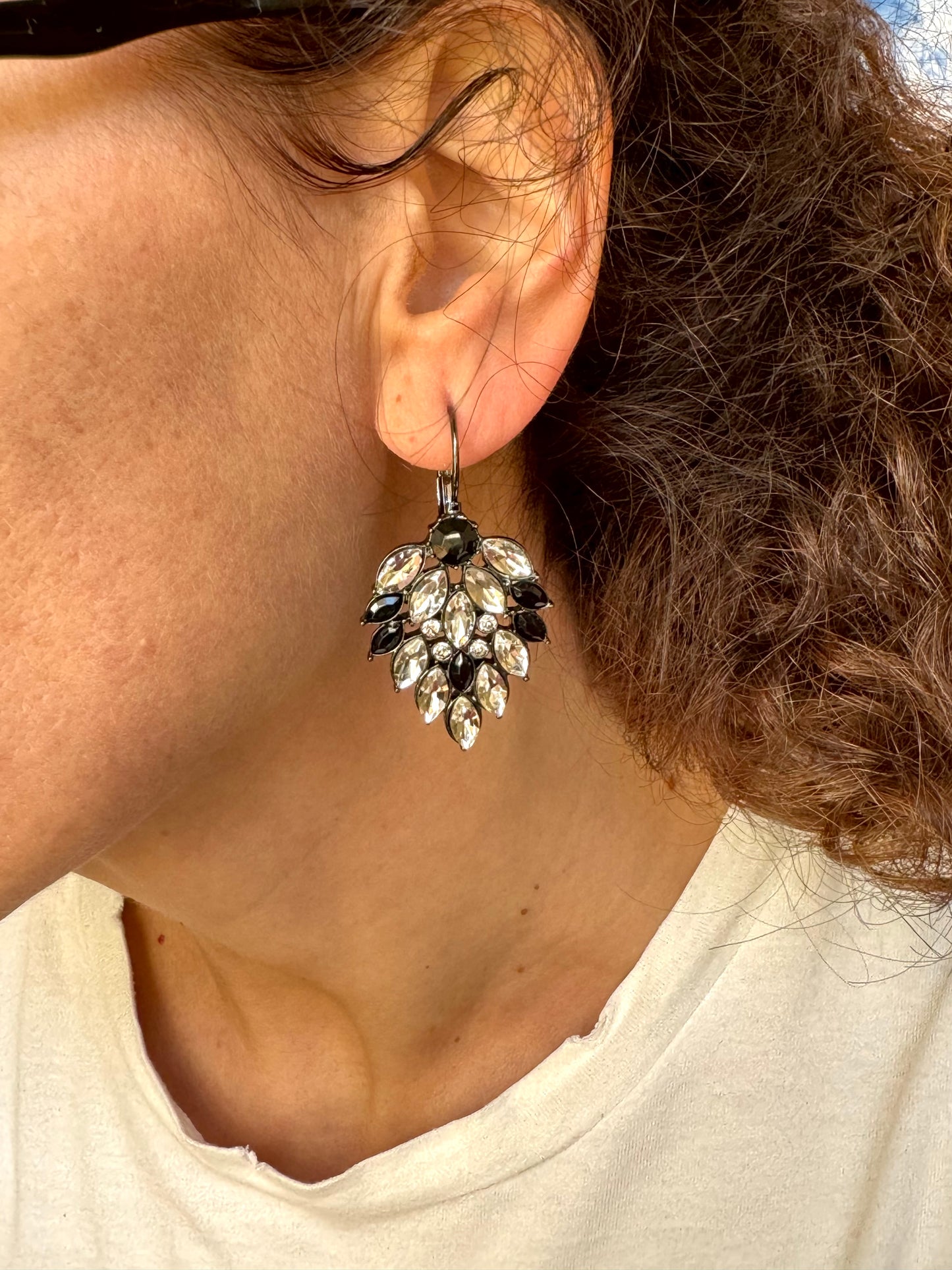 Black and white silver earrings