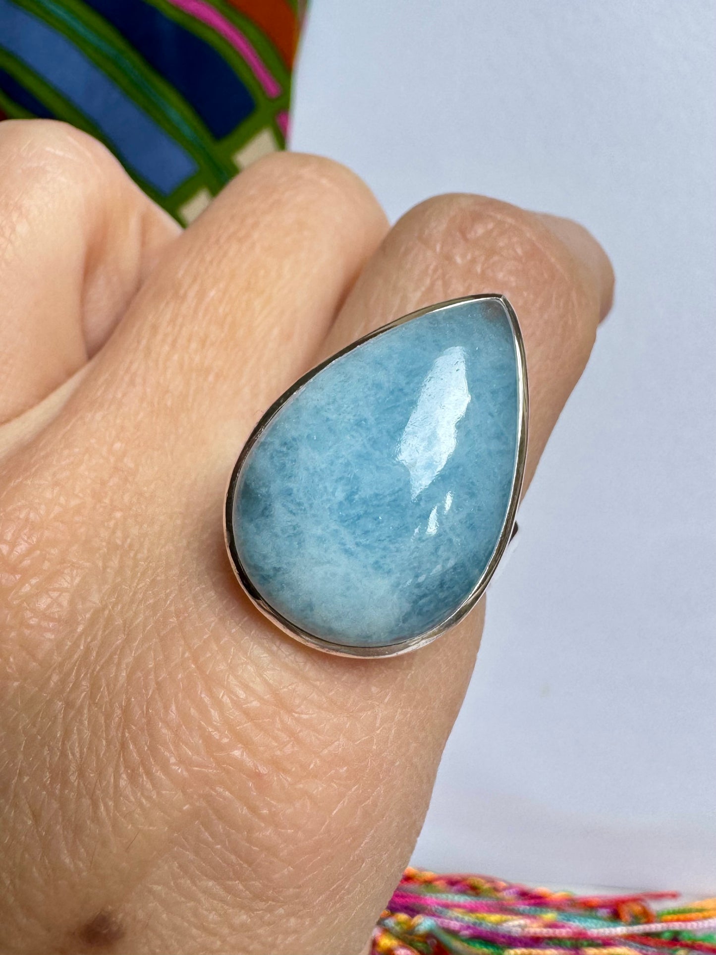 925 silver larimar ring adjustable size 18 - 15K