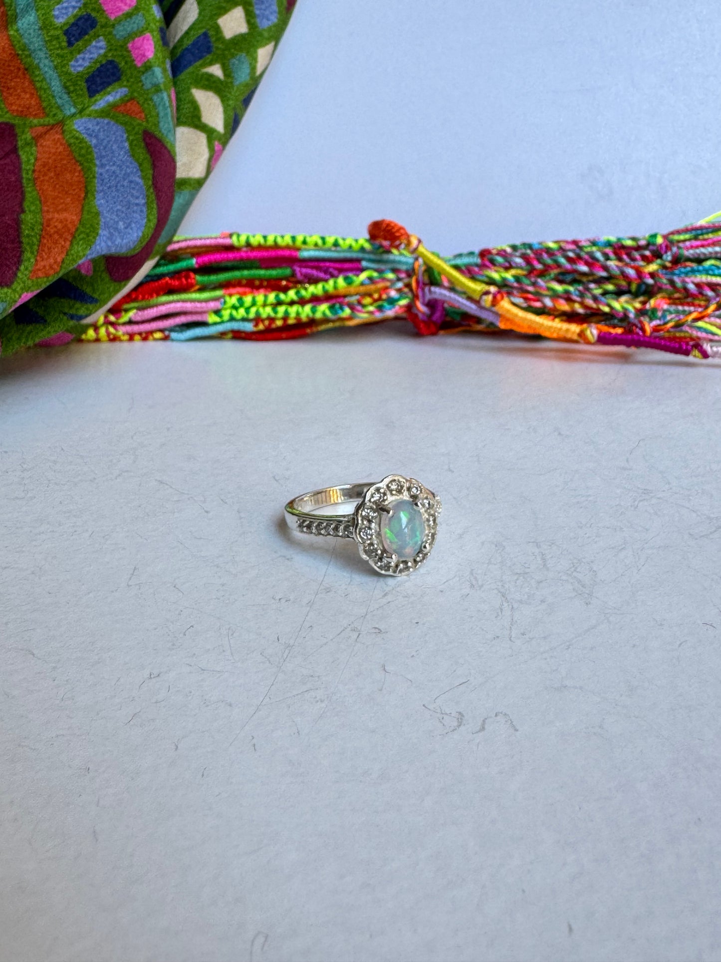 Anello argento 925 opale bianca e marcassiti misura 17 - 7OP
