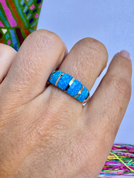 Anello argento 925 opale blu misura 14 - 2OP