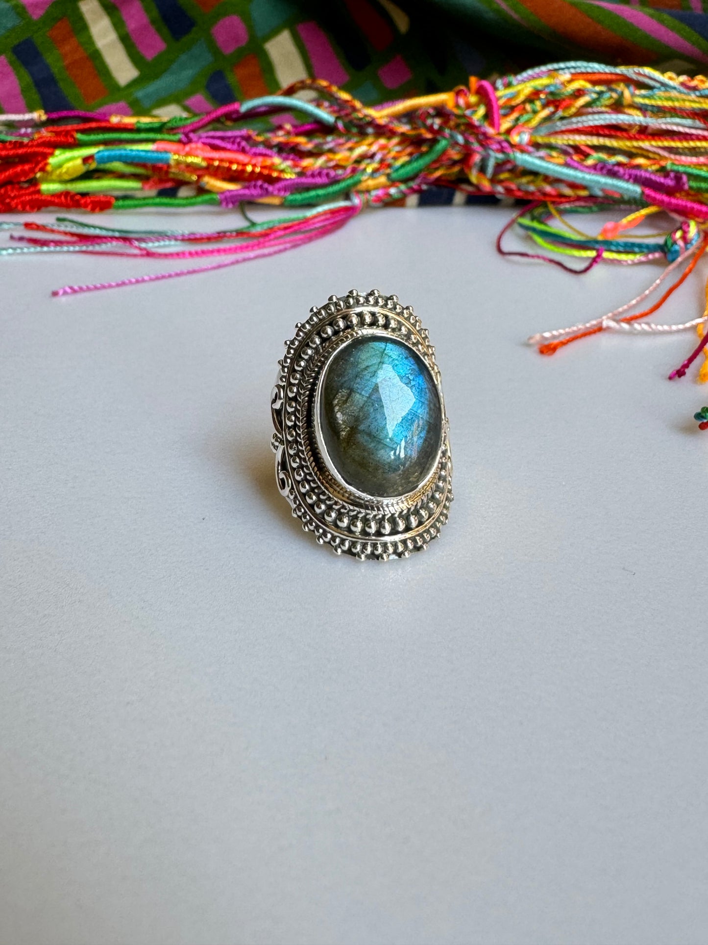 Anello argento labradorite T98