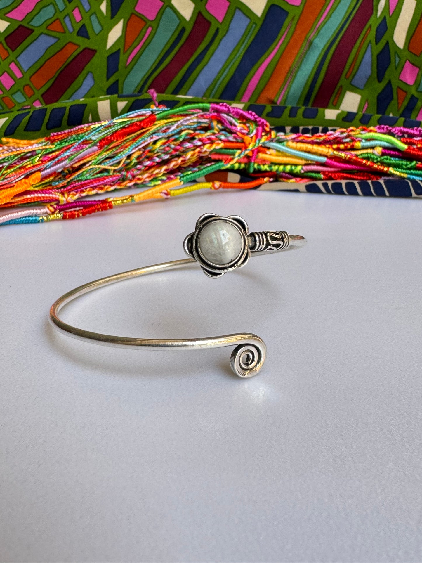 Silver moonstone boho bracelet