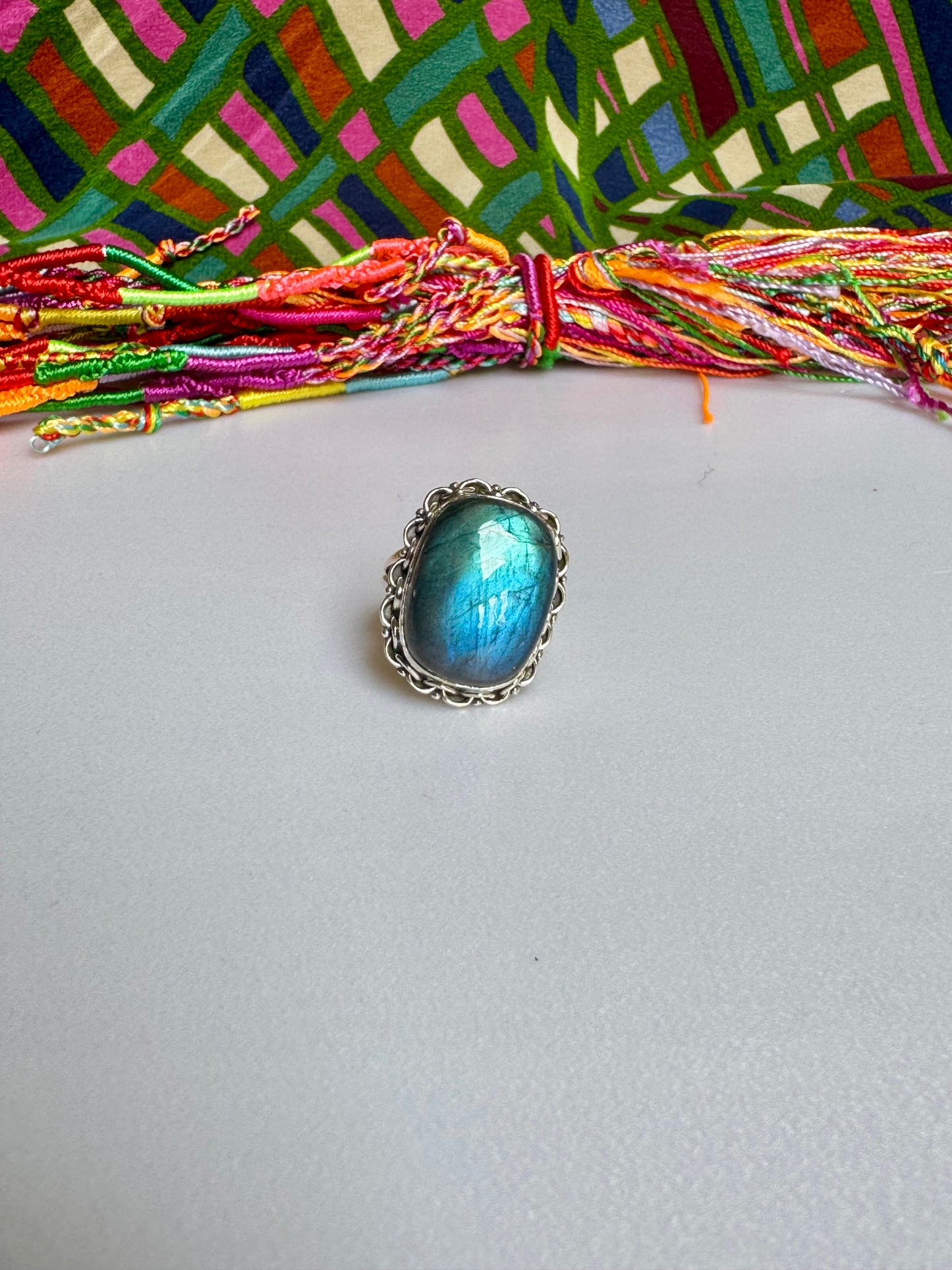 Labradoritring aus 925er Sterlingsilber, Größe 16 - 10LA