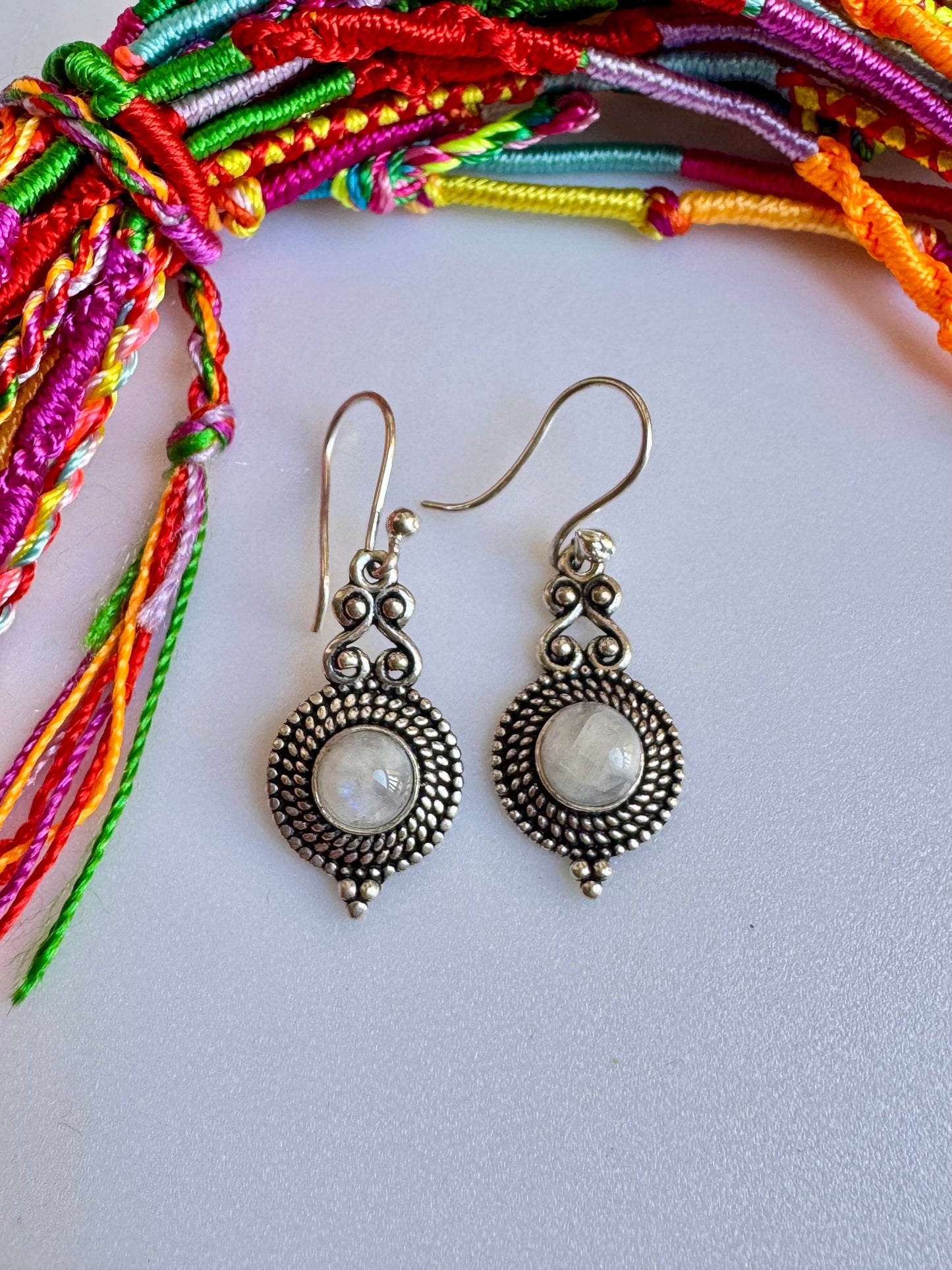 Orecchini boho argentato pietra di luna V1