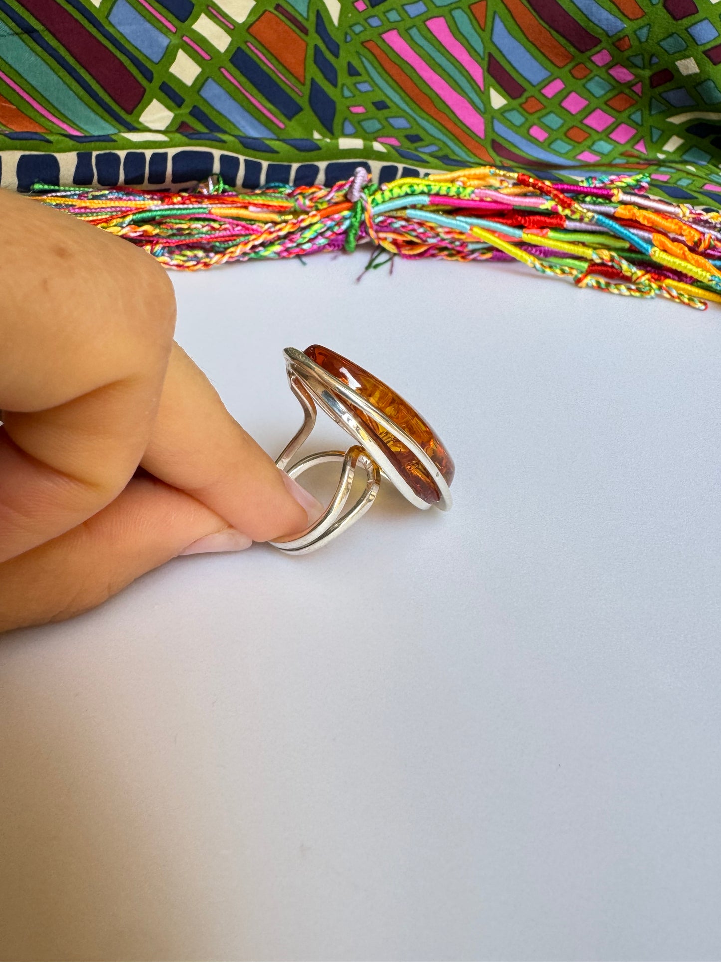 925 silver amber ring size 20 - 21 adjustable 30A