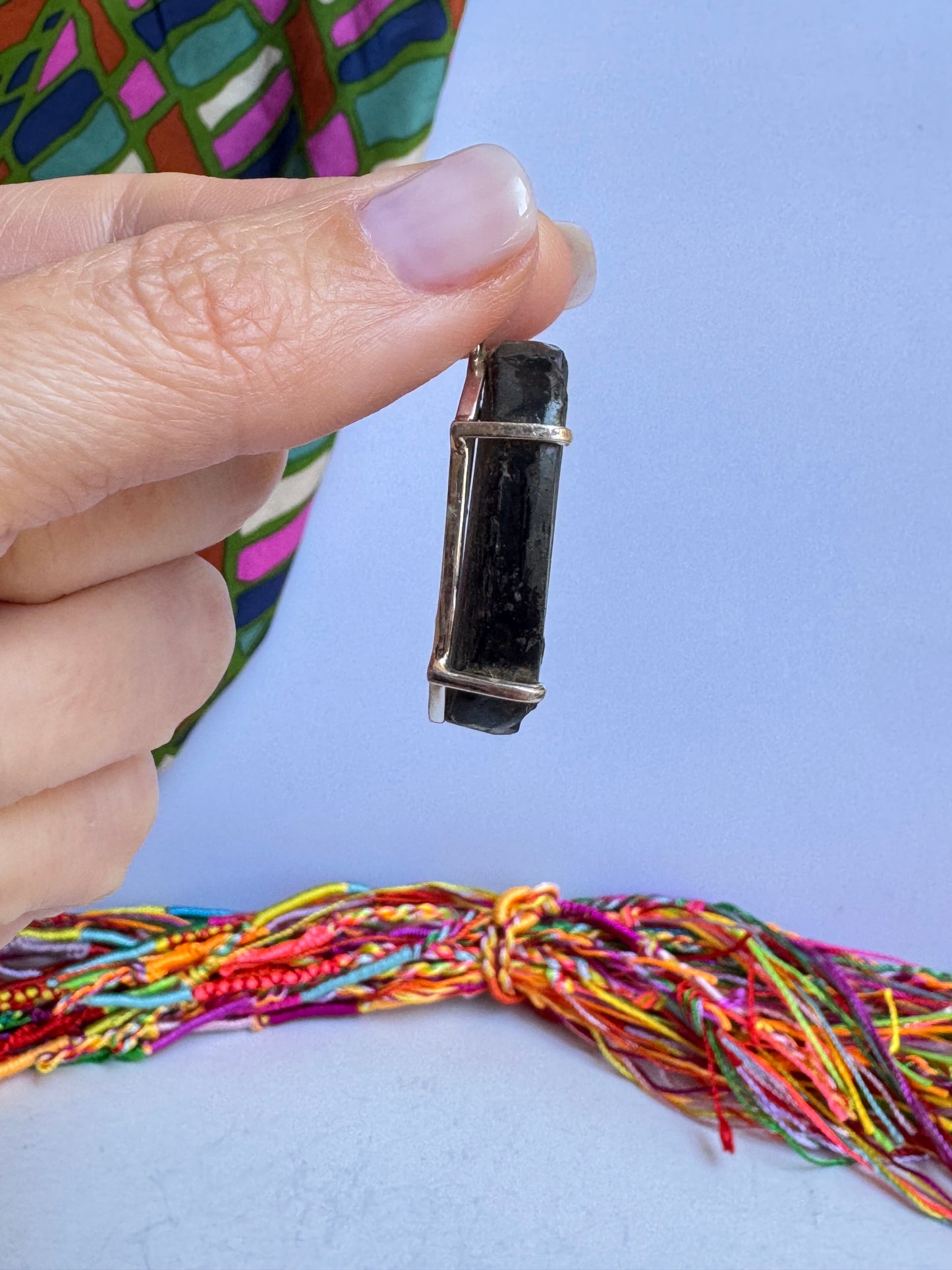 Ciondolo pendente argento 925 tormalina nera grezza 8K