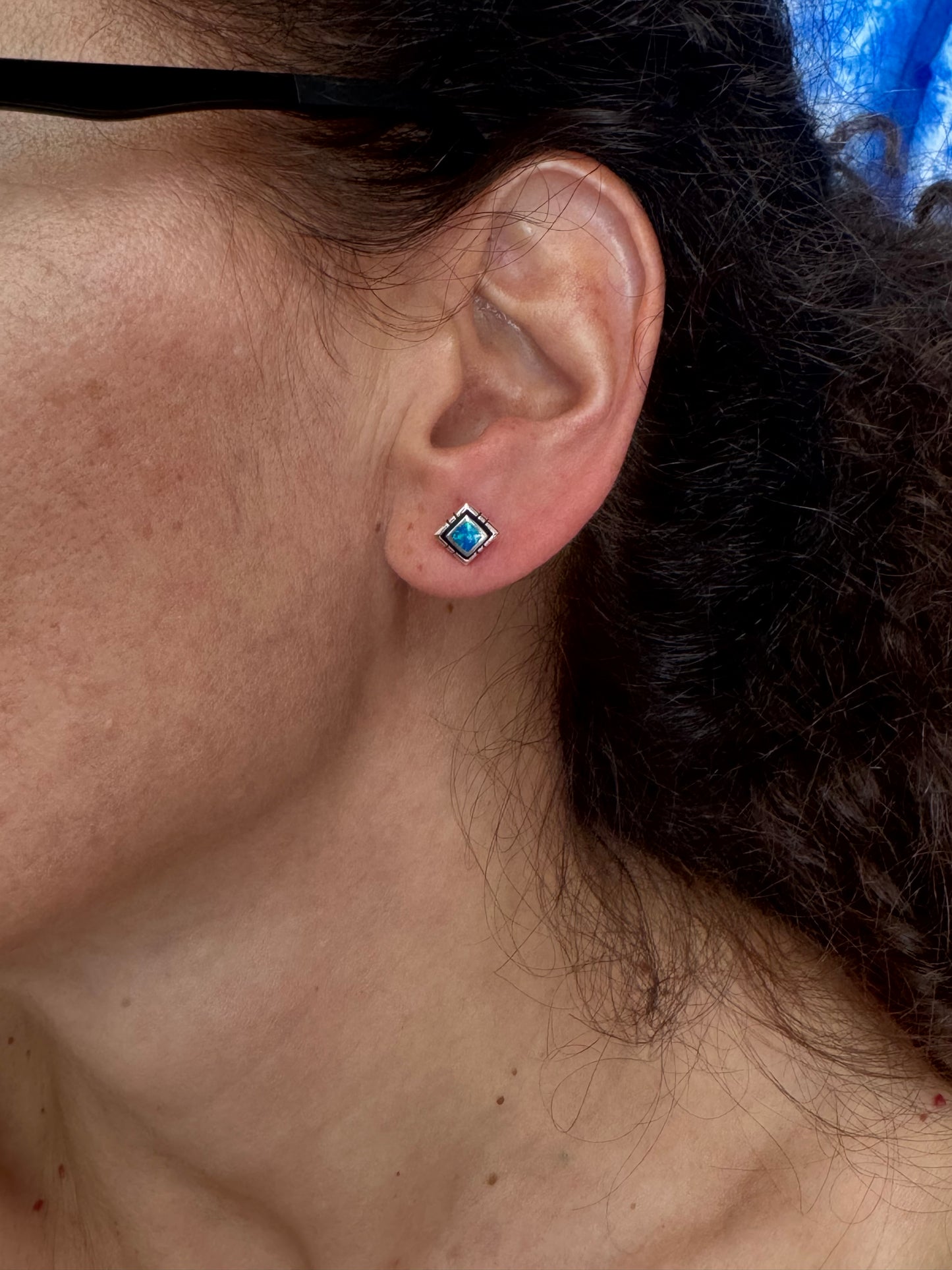 Orecchini lobo argento 925 opale azzurro