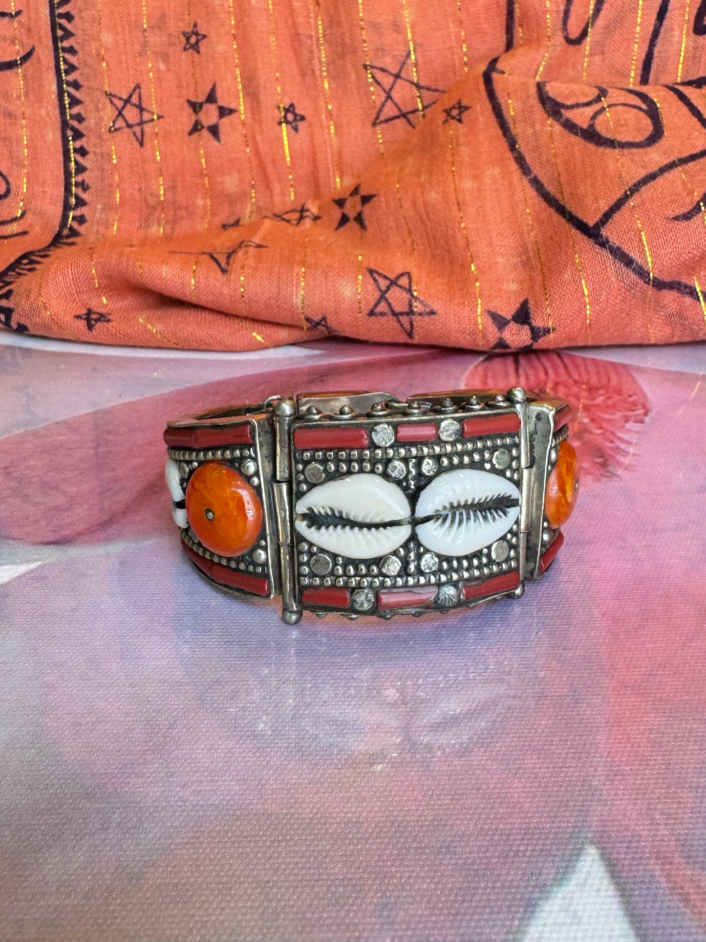 Vintage Orange Shell Nepalese Bangle Bracelet
