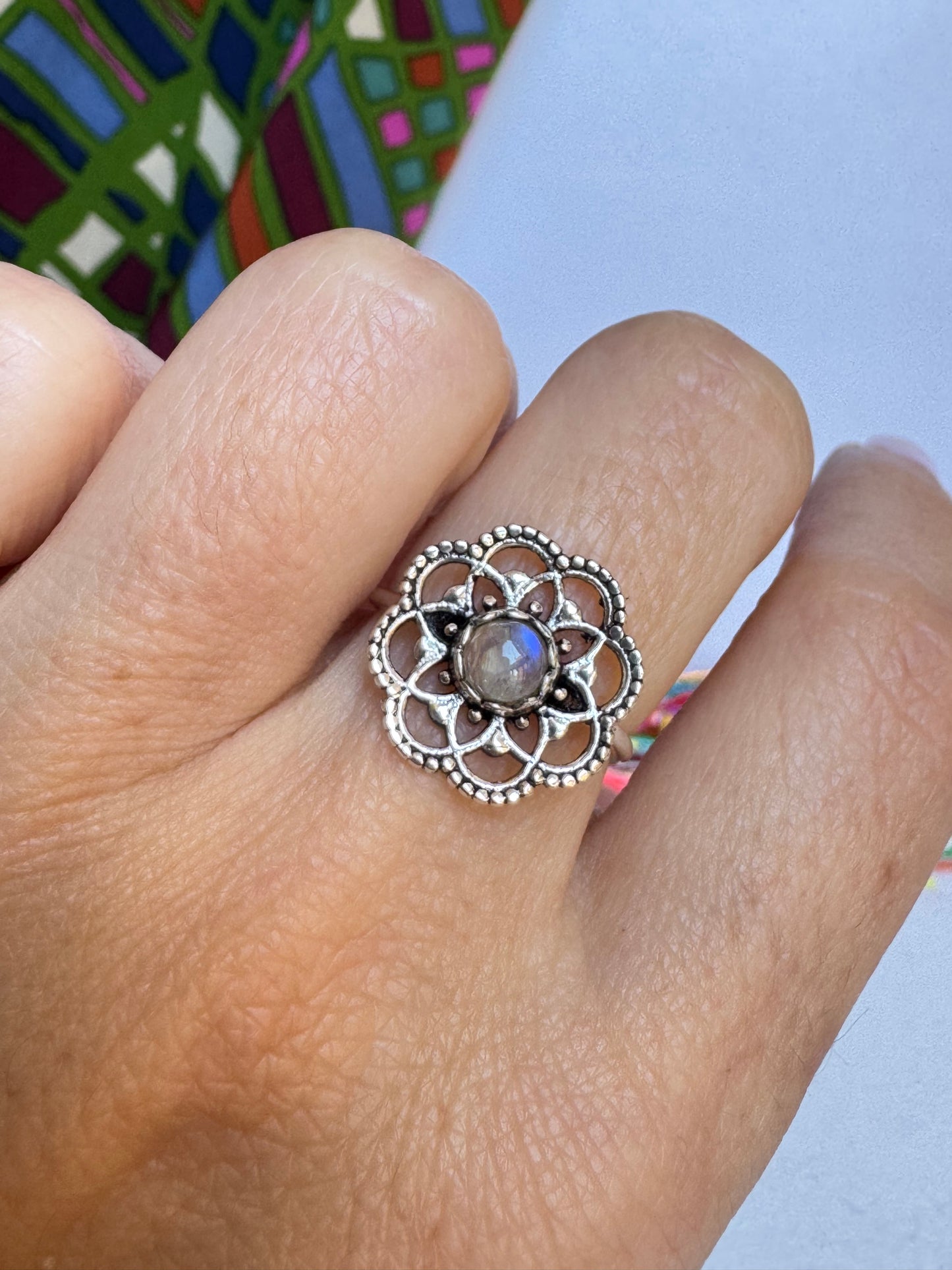 Anello boho argentato pietra di luna