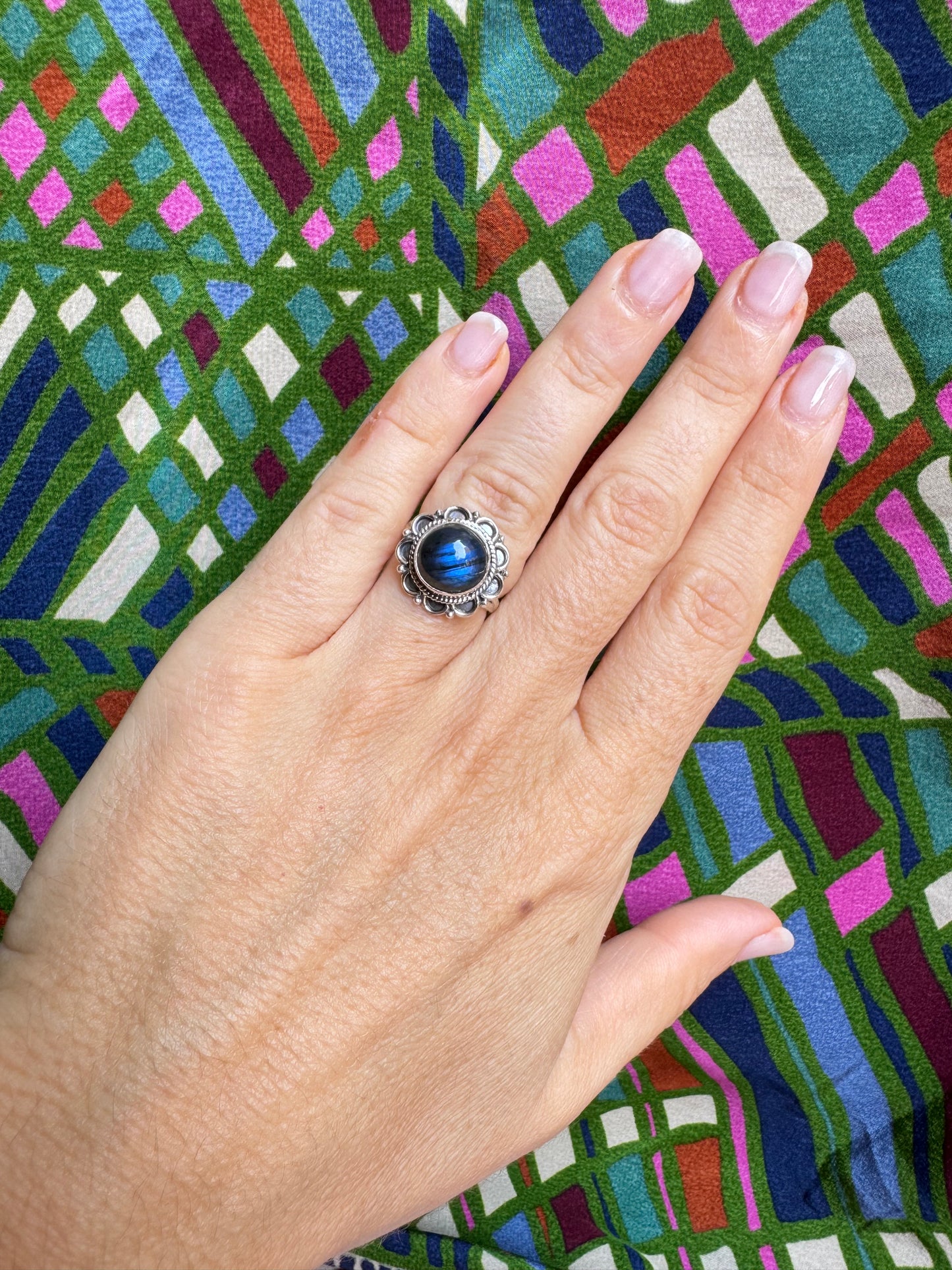 925 Silber Labradorit Ring Größe 14 - X78