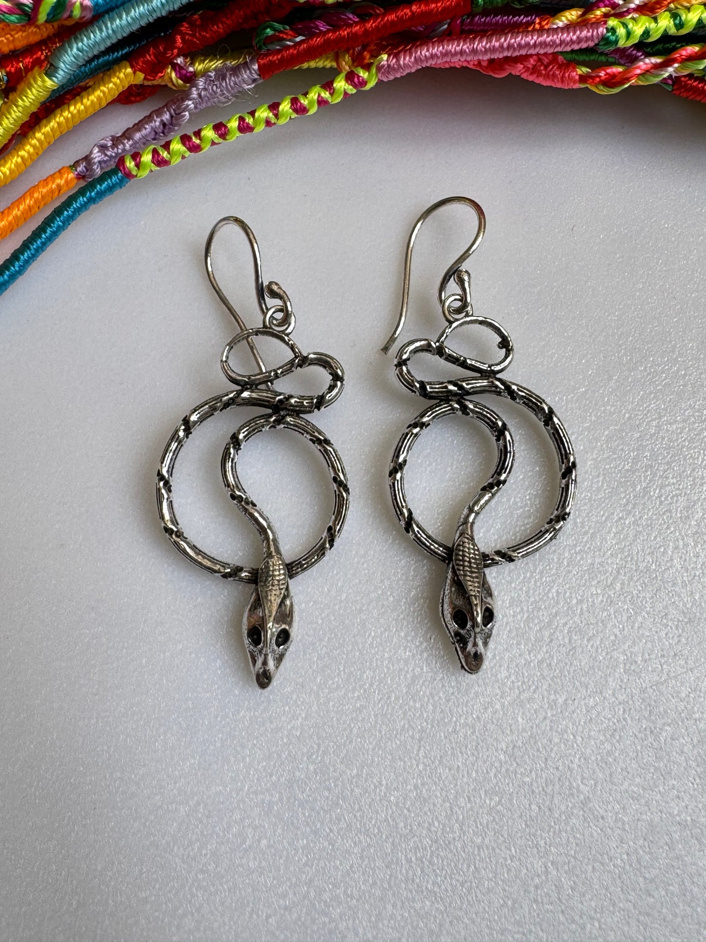 Boho silver snake earrings