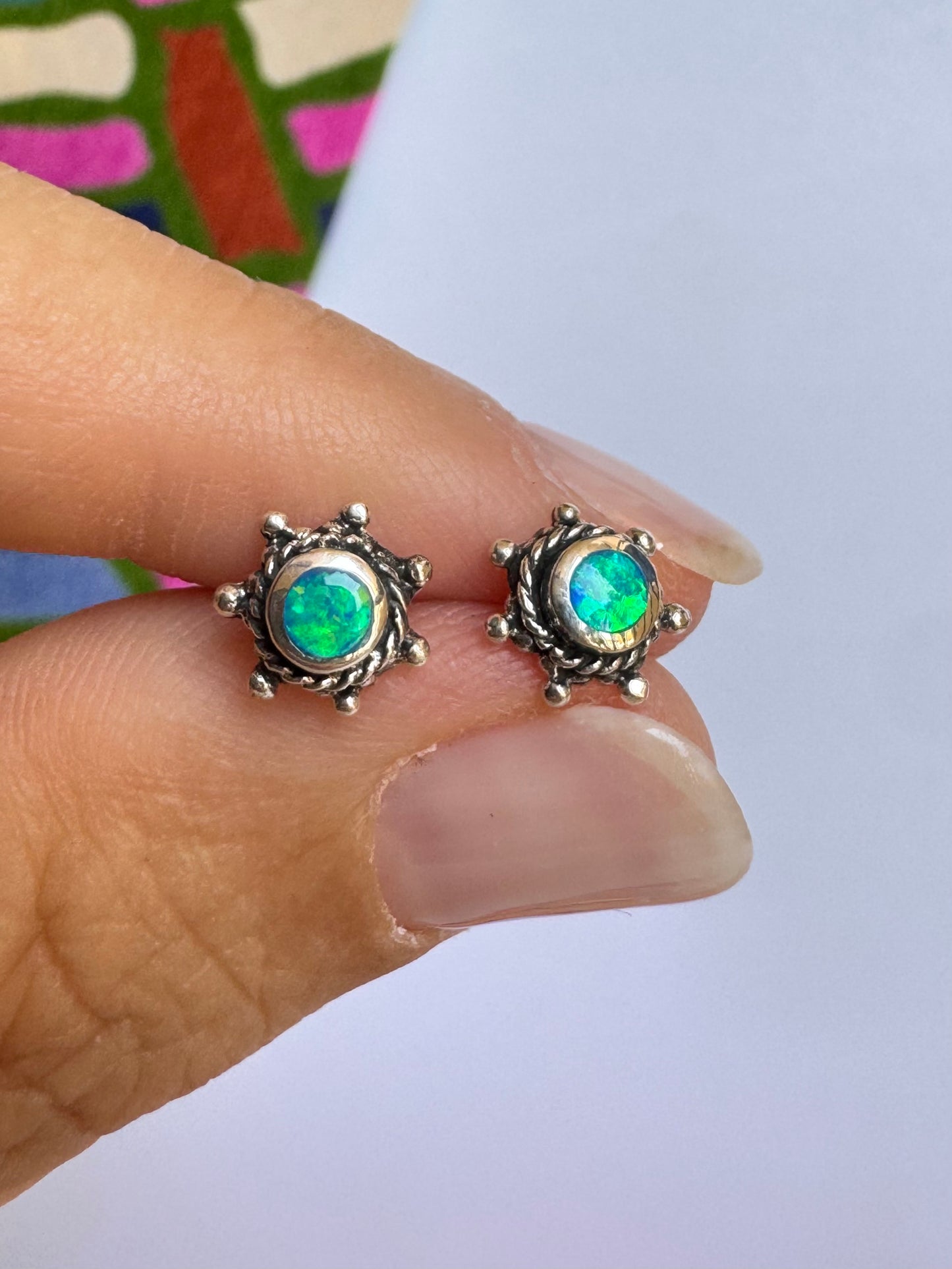Orecchini lobo argento 925 opale azzurro